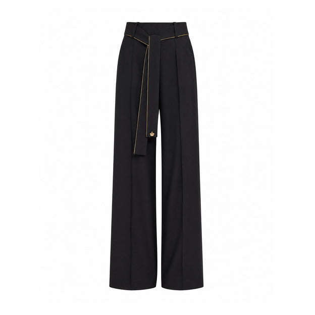 Tie-Waist Straight-Leg Trousers | Black
