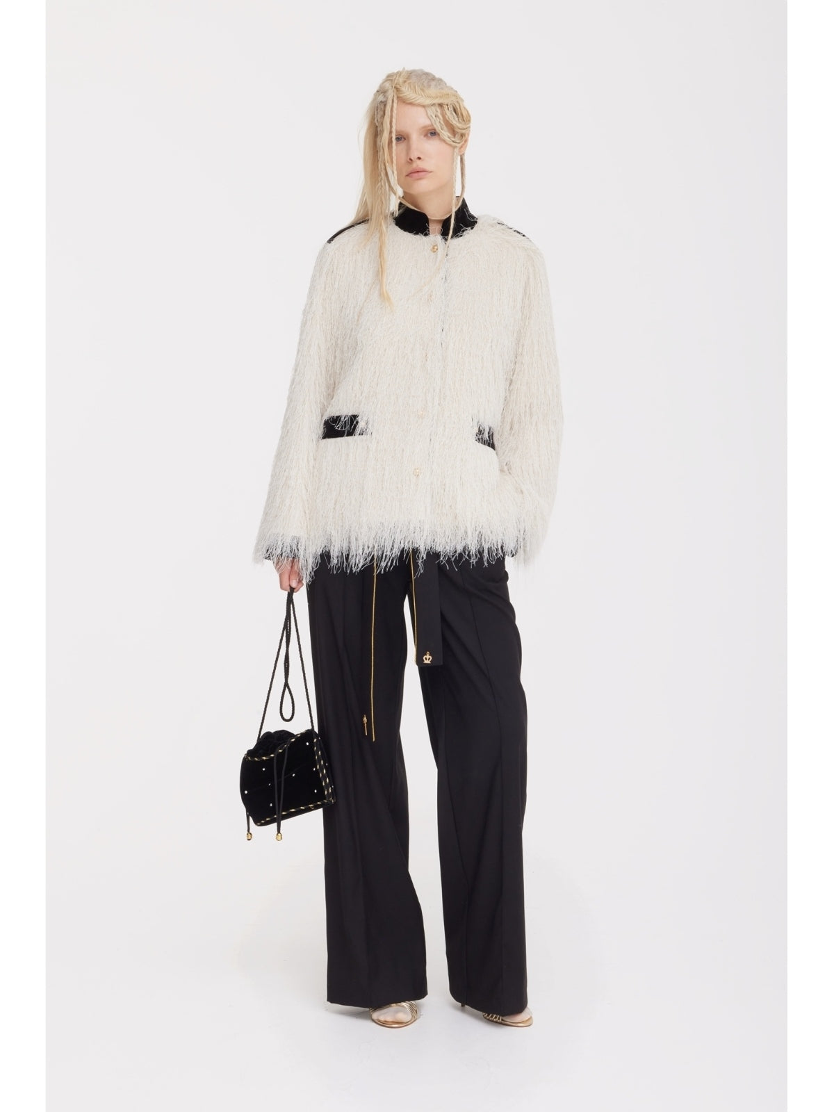 JULIA ALLERT ivory textured jacket worn open, women's statement jacket, buy at DOORS NYC