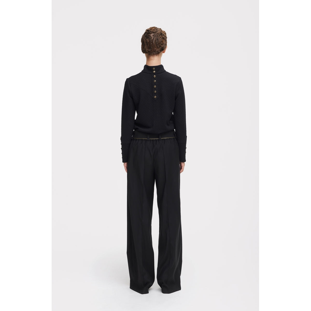 JULIA ALLERT black textured knit zip-up top, back view, buy at DOORS NYC