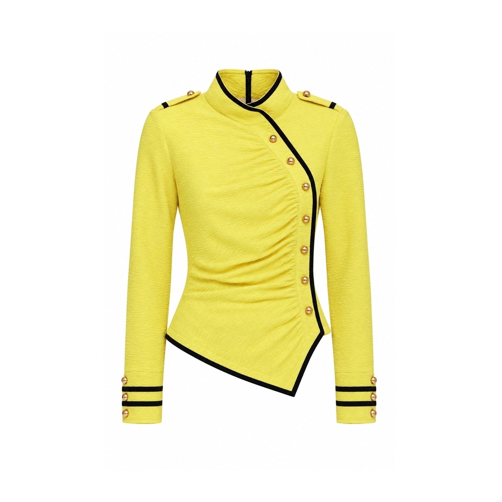 Fitted Asymmetrical Ruched Long Sleeve Blouse | Yellow