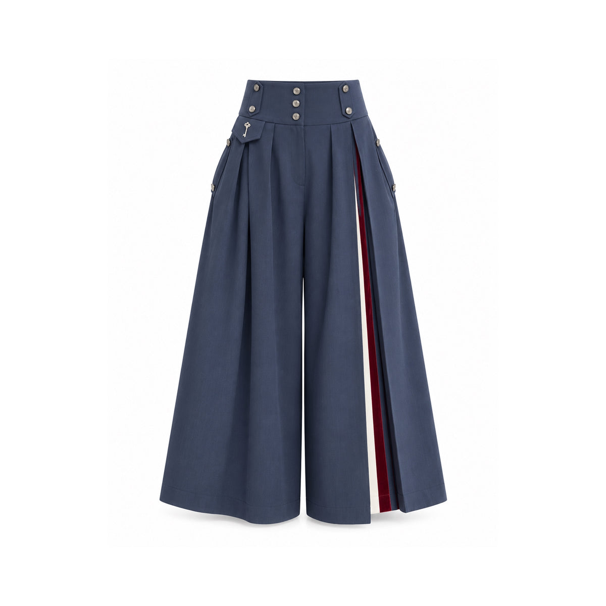 JULIA ALLERT blue grey pleated wide-leg culottes, front view, women's tailored trousers, buy at DOORS NYC