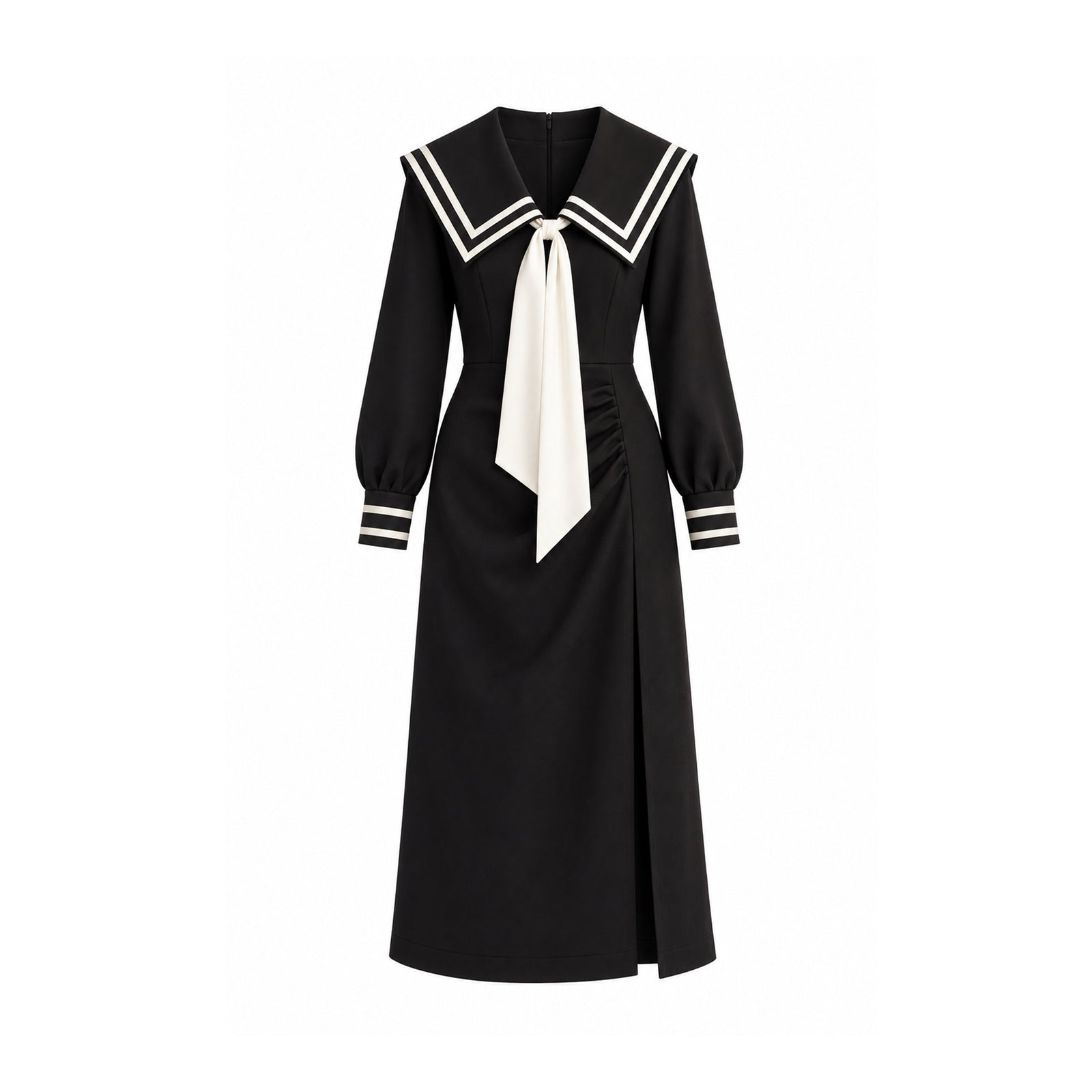 JULIA ALLERT black fitted tie-front A-line midi dress, women's designer dress, buy at DOORS NYC