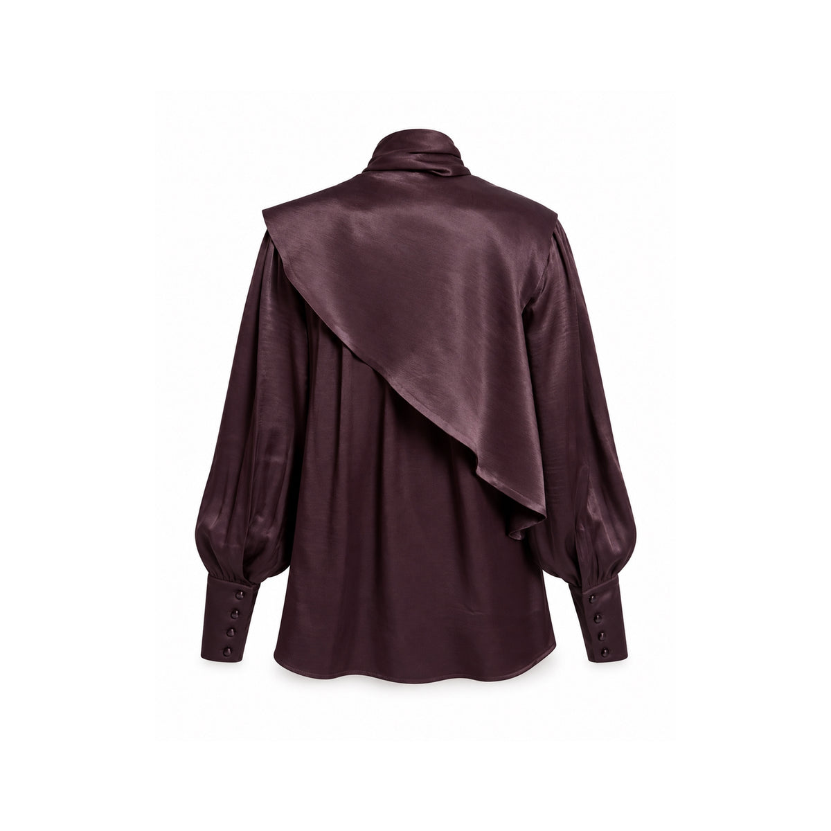 JULIA ALLERT burgundy organza blouse with cape-like shoulder panels, back view, buy at DOORS NYC