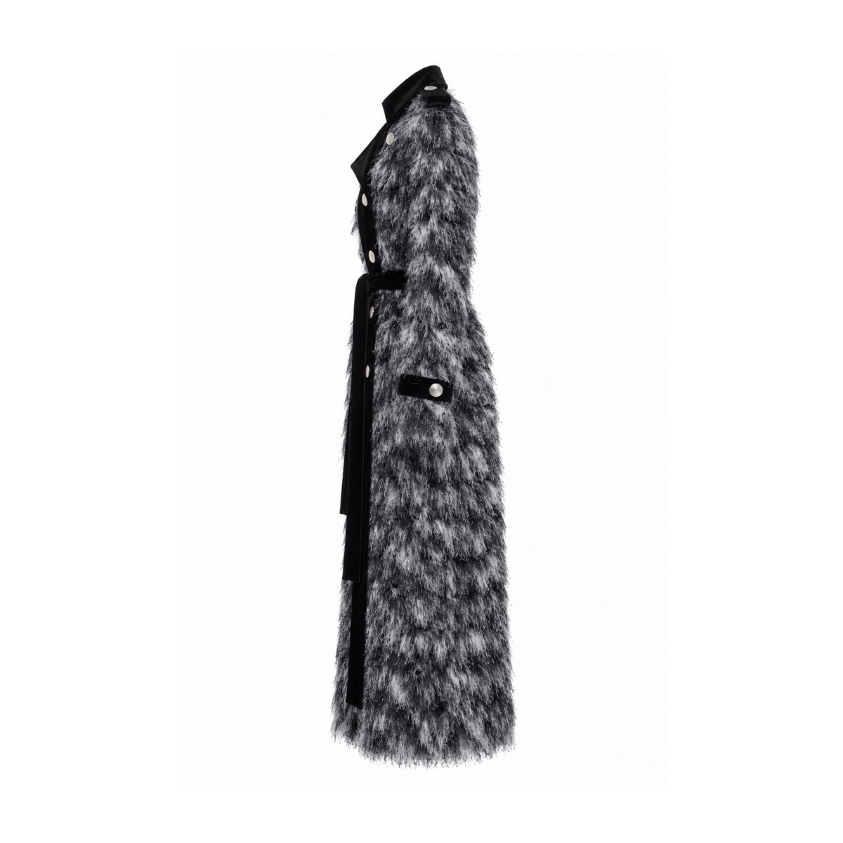 JULIA ALLERT charcoal grey fuzzy long coat, side view, buy at DOORS NYC