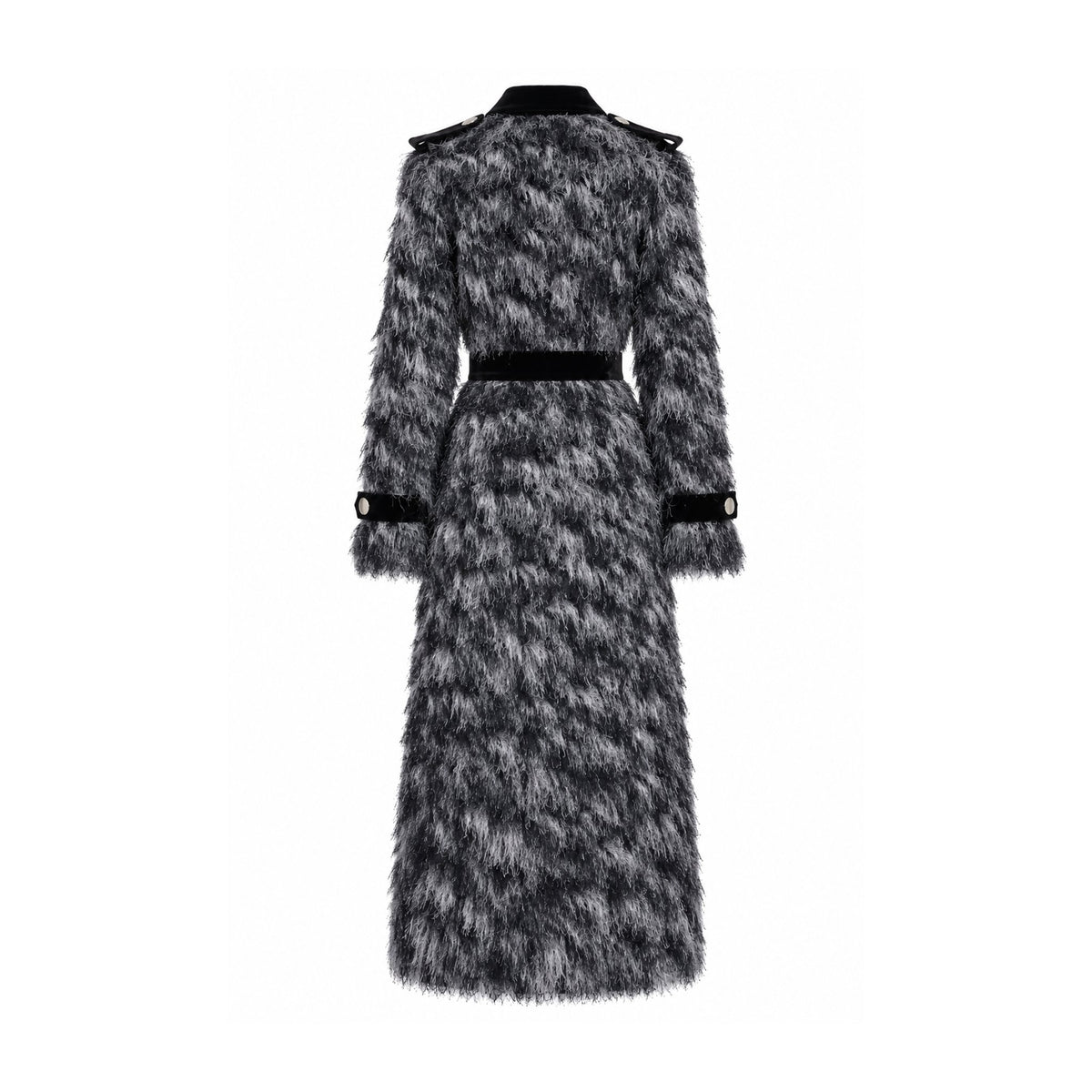 JULIA ALLERT charcoal grey long coat with black velvet waist detail, buy at DOORS NYC