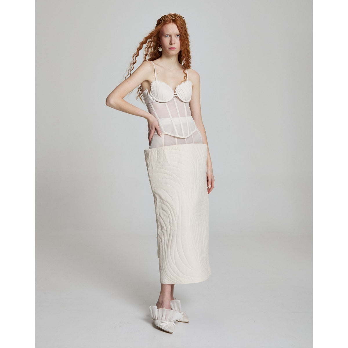 Wave Ripple Corset Skirt in Ivory