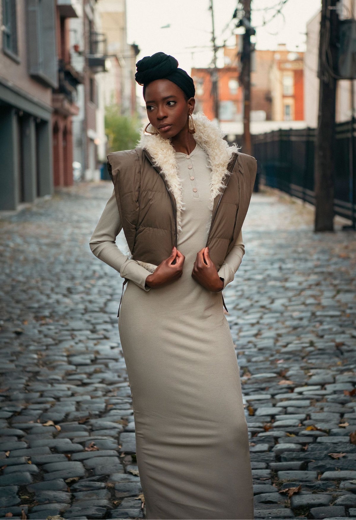 CITIZENS OF THE WORLD - Not Your Basix Henley Dress Beige | PR Sample PR Sample at DOORS NYC PR showroom