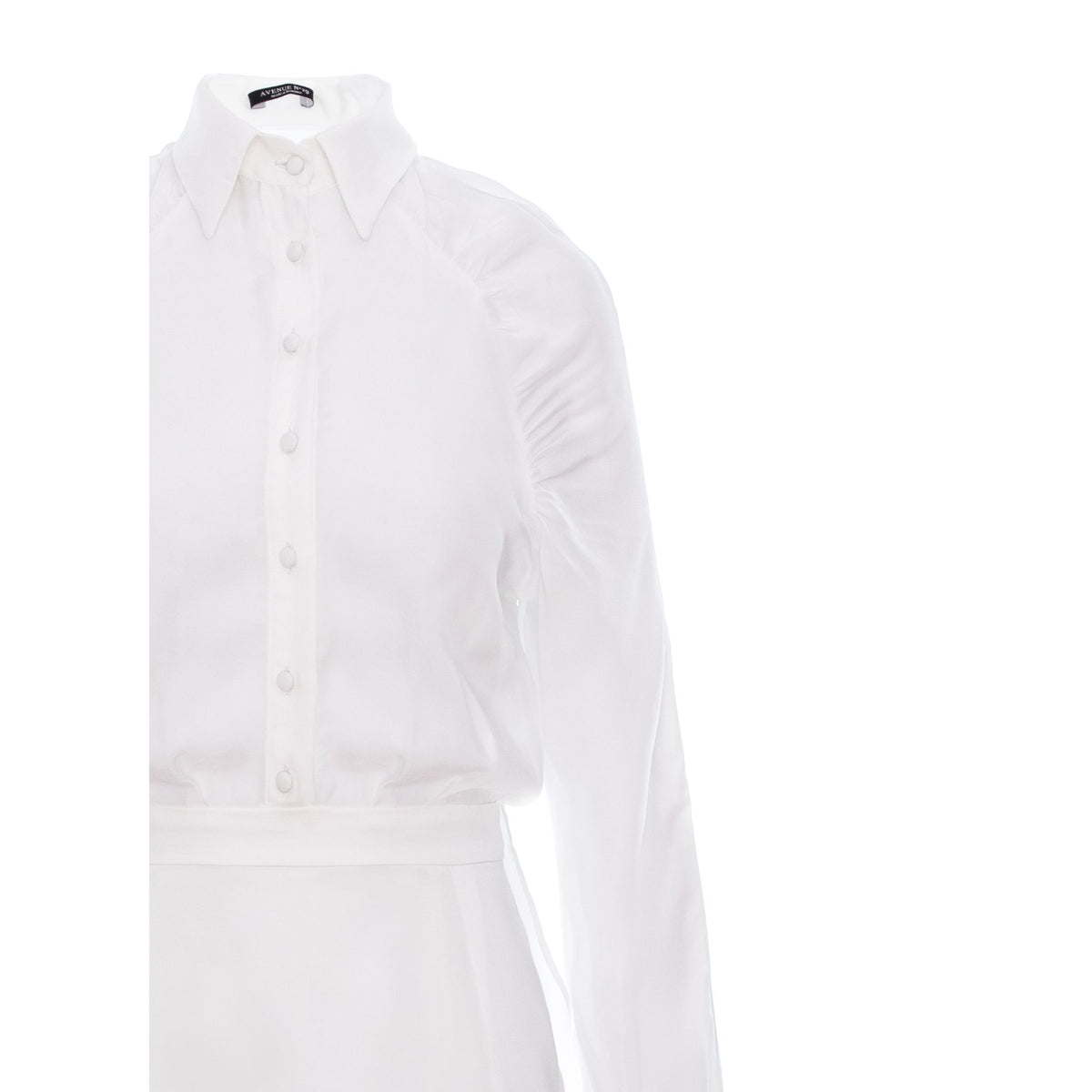 Gathered Raglan Sleeve Viscose Mini Shirt Dress - White