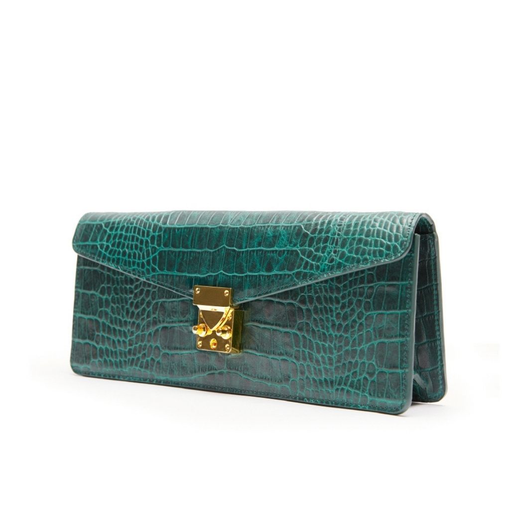 Janepaik Seoul, Clutch M crocodile-effect Leather Clutch, Green, One size, Doors NYC