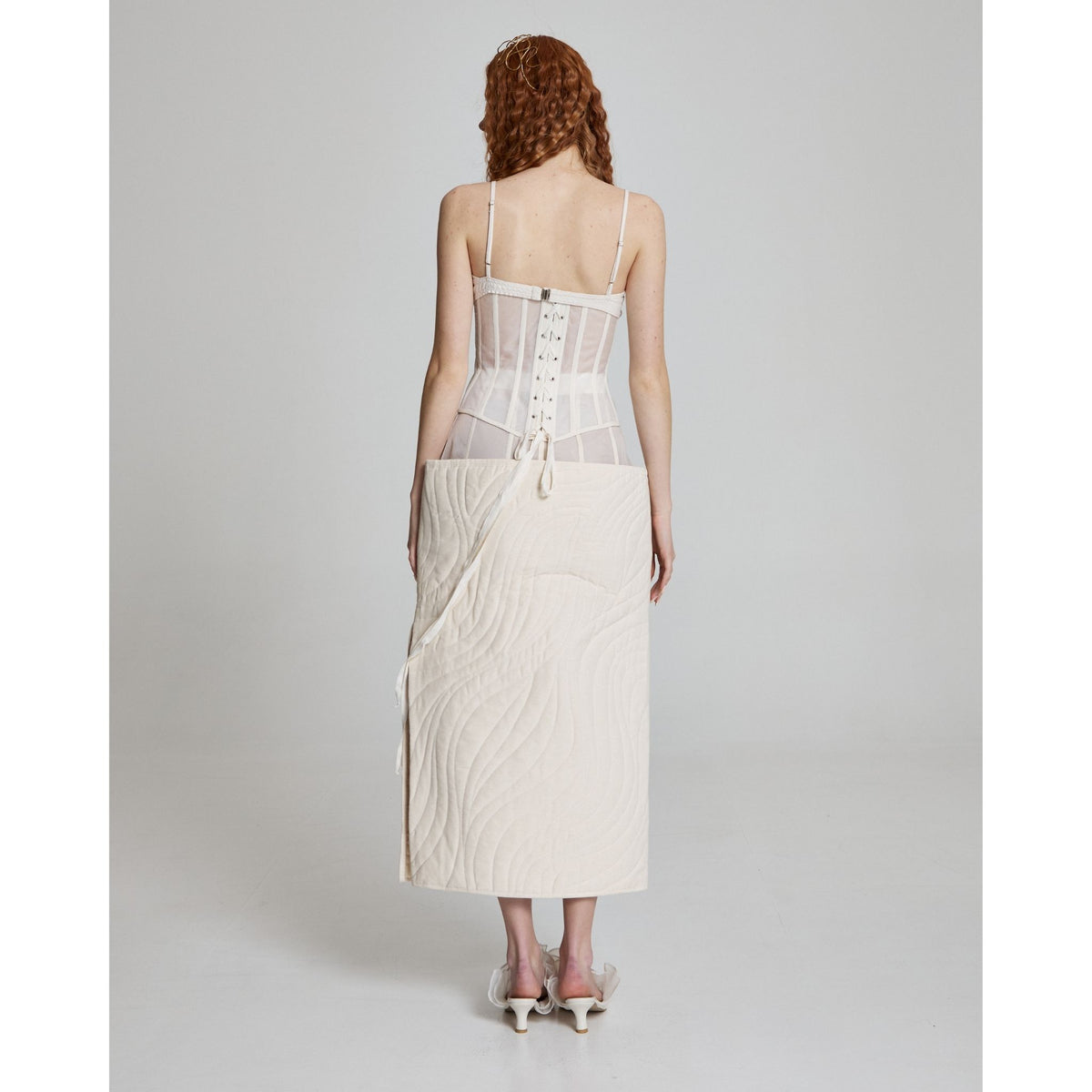 Wave Ripple Corset Skirt in Ivory