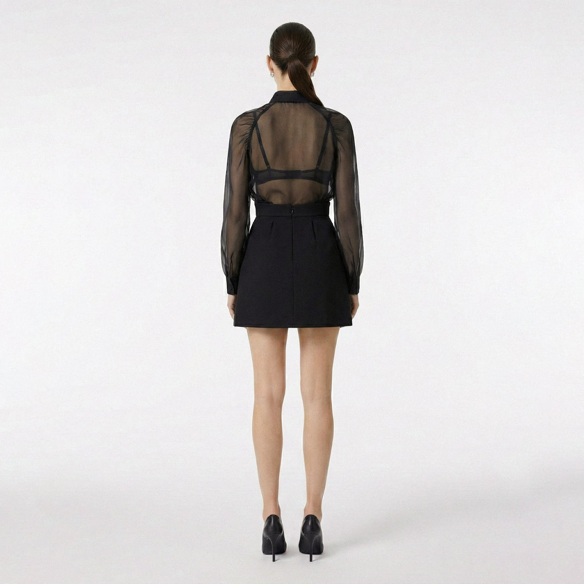 Black Wool Wrap Mini Skirt