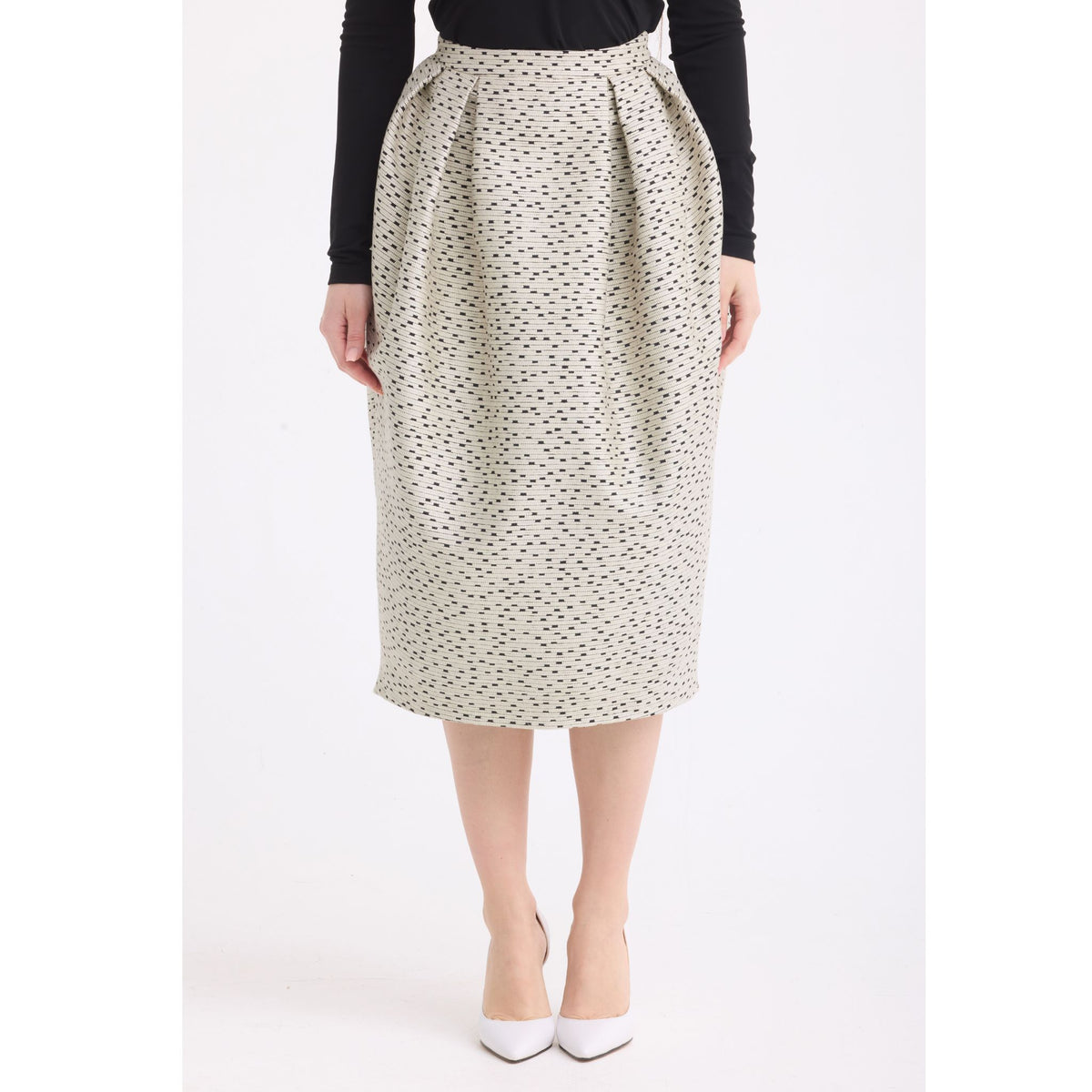 Beige Sculptural Midi Pencil Skirt
