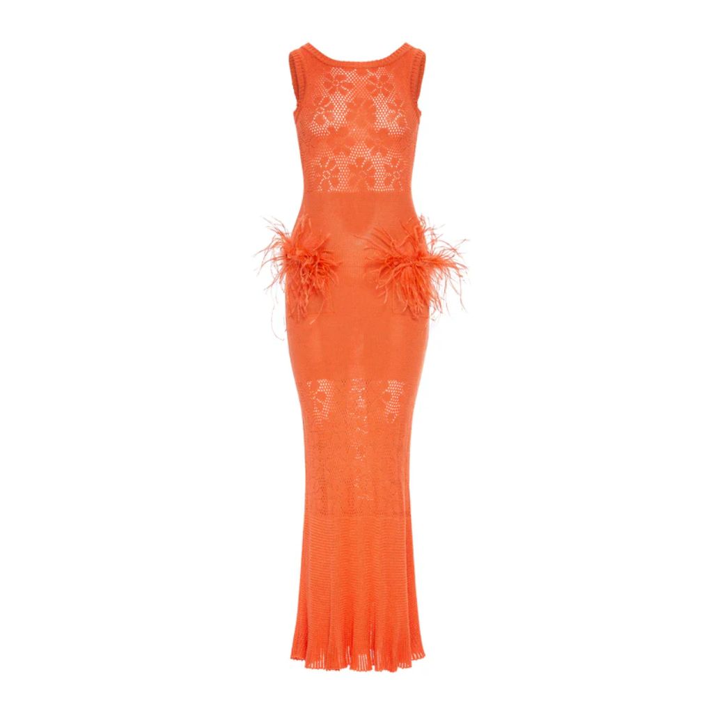 ANDREEVA | Vanilla Orange Knit Dress With Feathers L / Orange ANDREEVA | Vanilla Orange Knit Dress With Feathers L / Orange