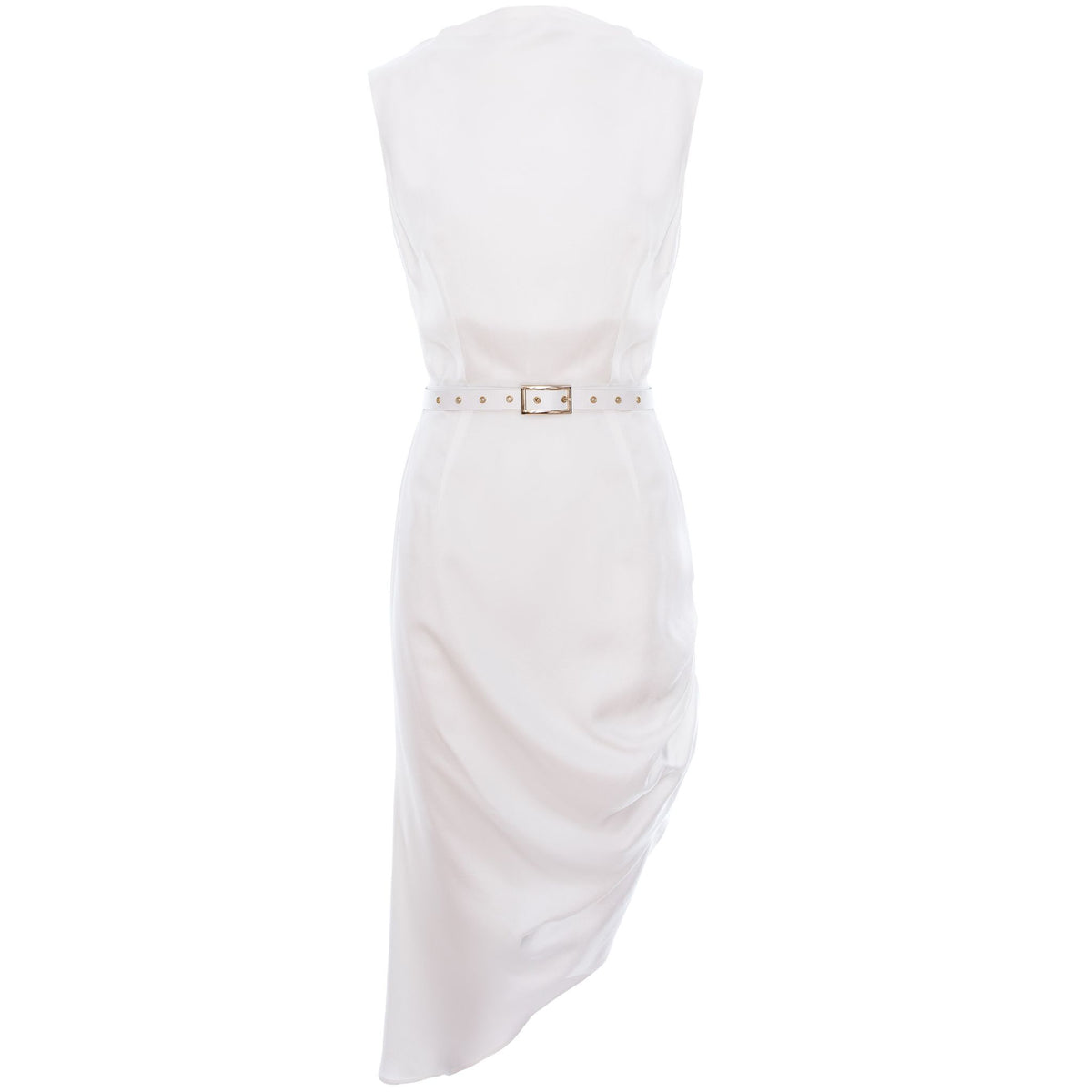 Cowl Neckline Asymmetric Viscose Midi Dress - White