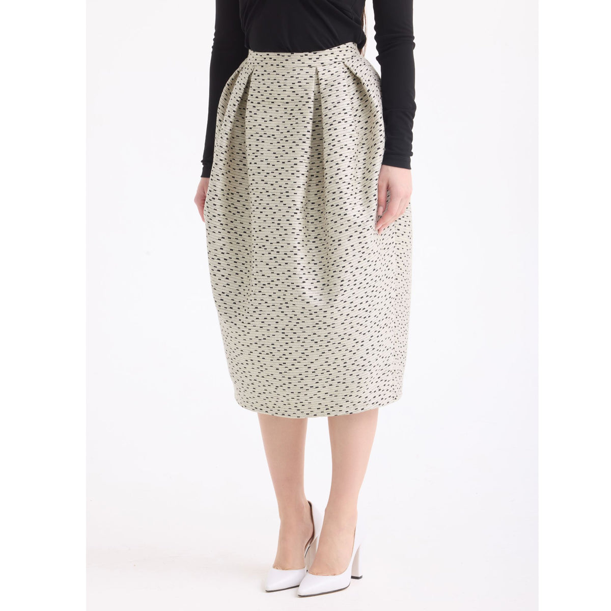 Beige Sculptural Midi Pencil Skirt