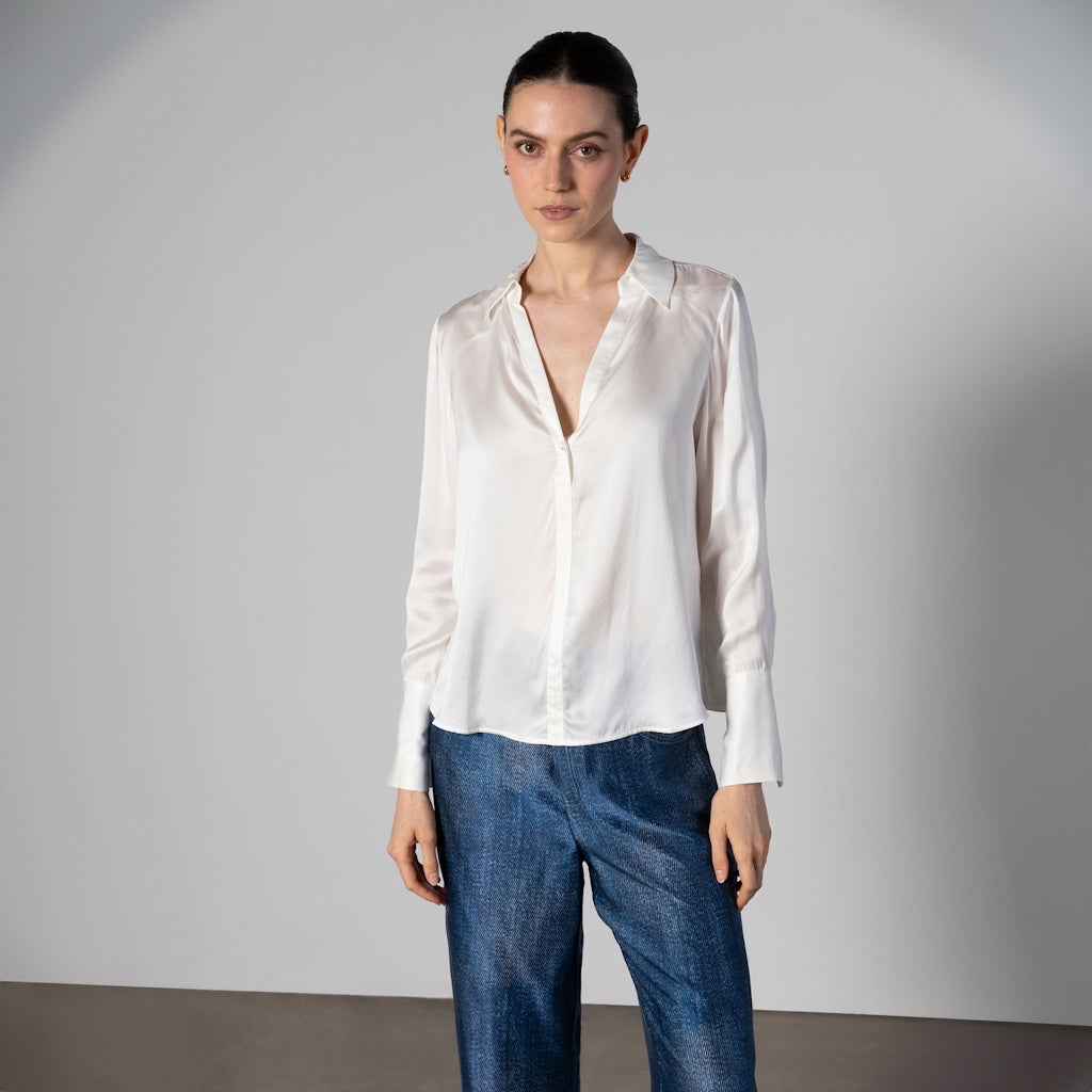 Ivory Silk Pullover Shirt with French Cuffs