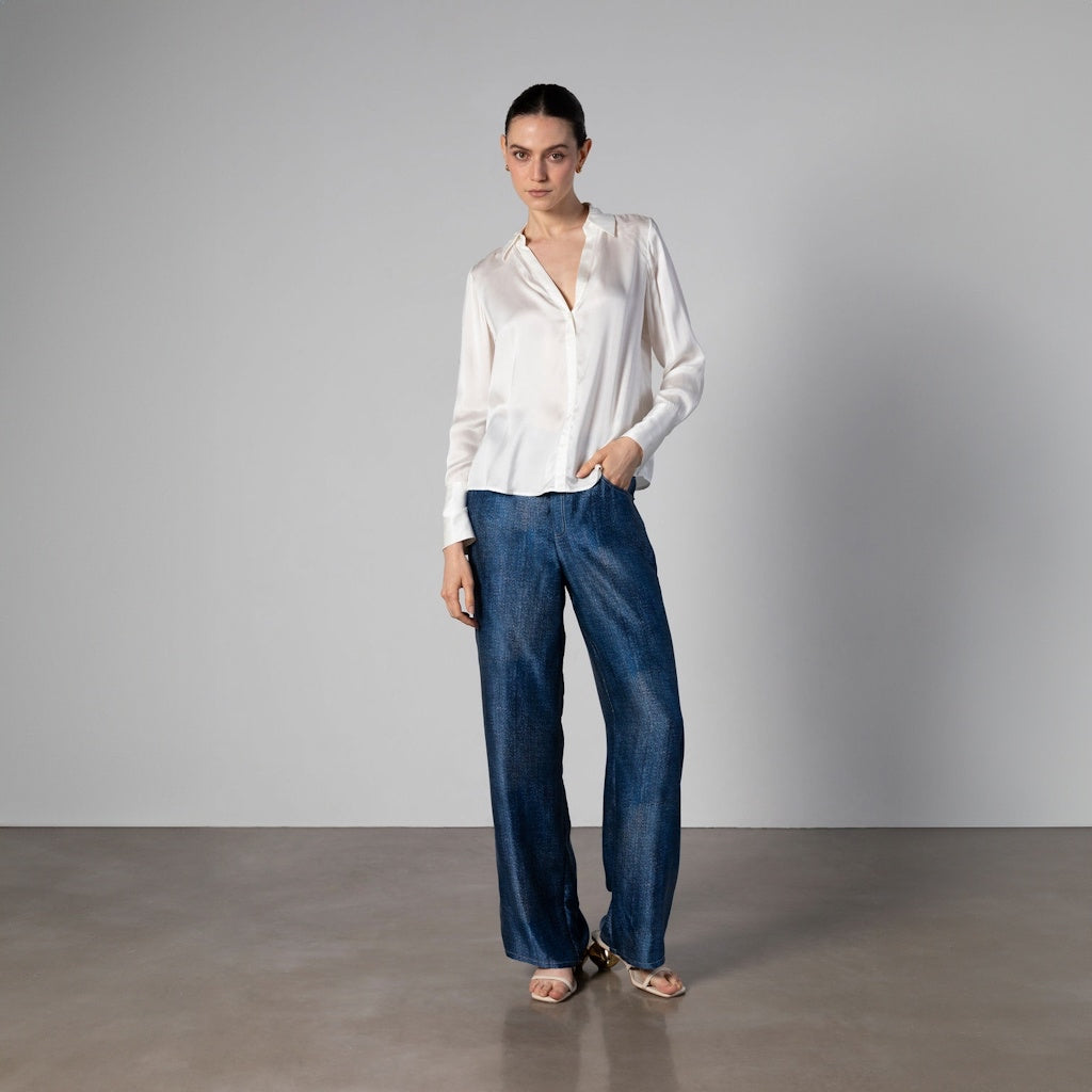 Ivory Silk Pullover Shirt with French Cuffs