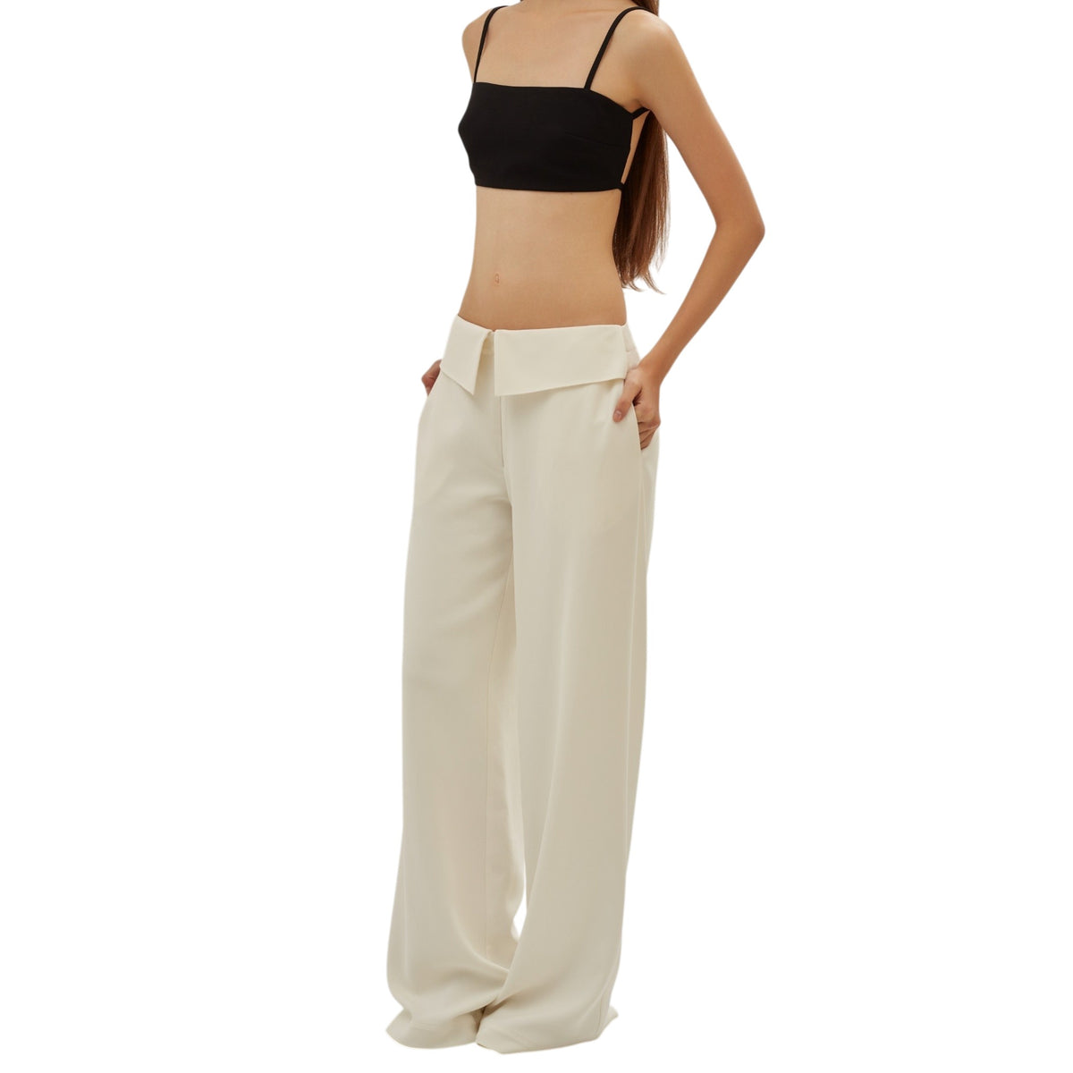 White Folded Waist Pants