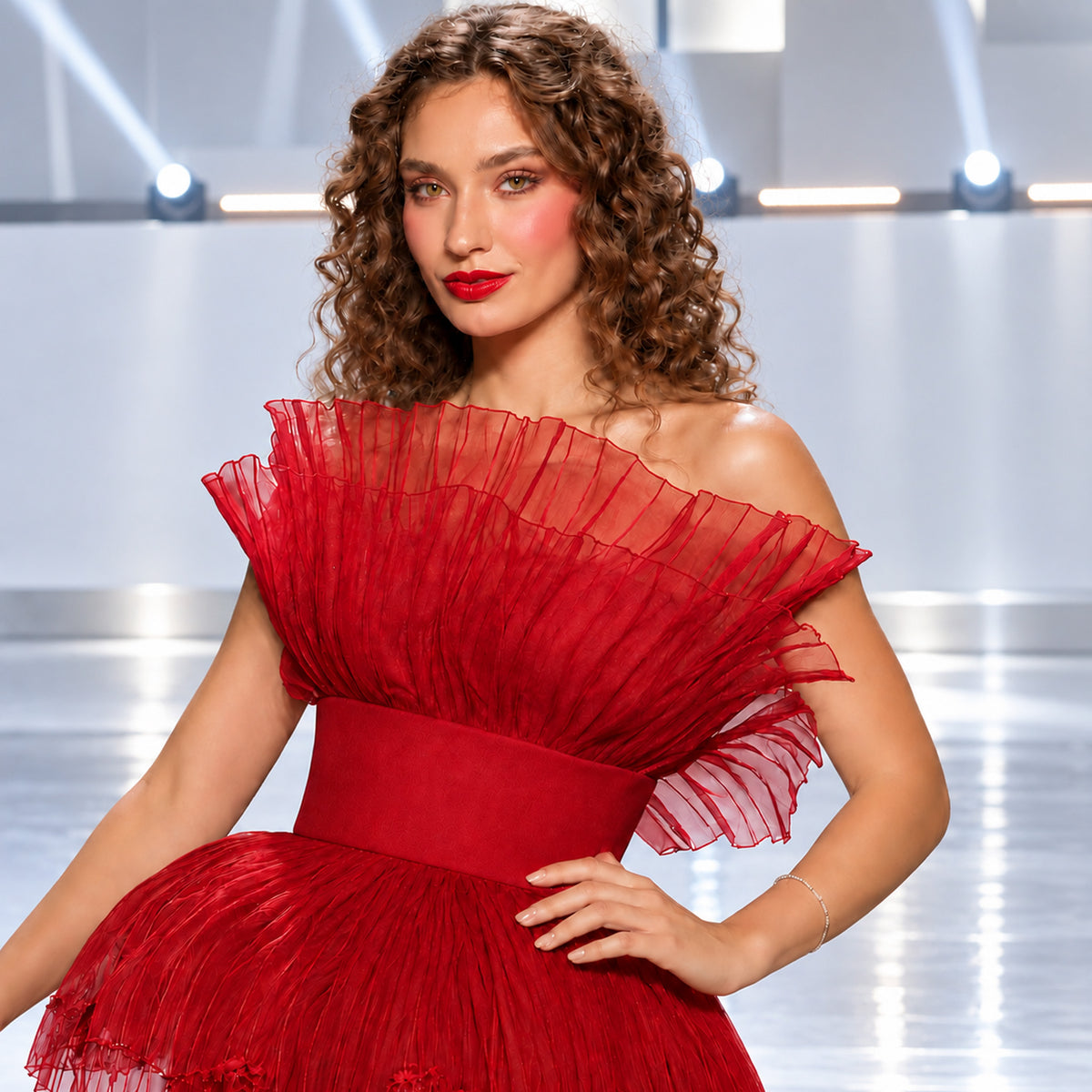 ELSA NILAJ - Floral Structured Corset | Red, buy at DOORS NYC