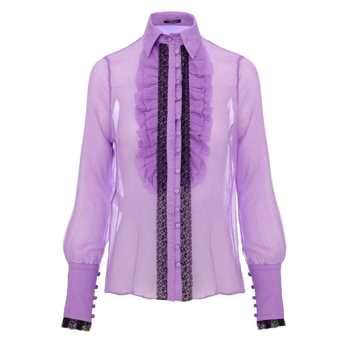 Lilac Ruffle Silk Shirt
