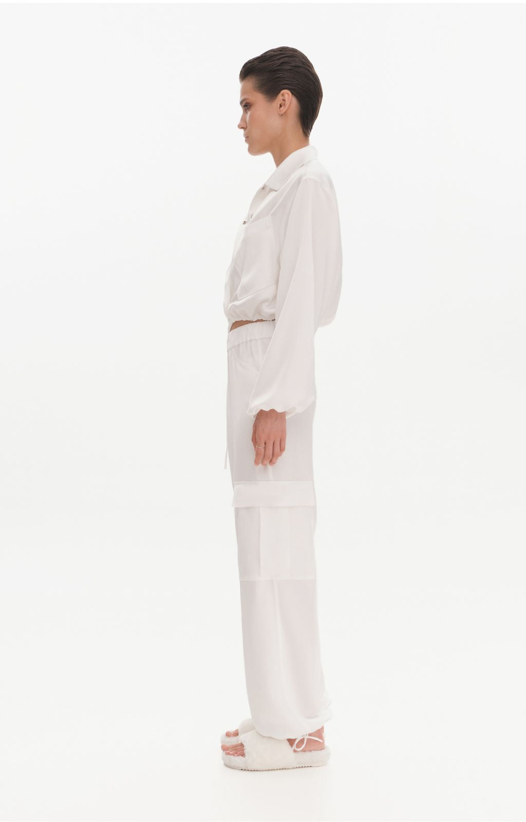 KRIS MARAN - Silky Cargo Pants | Ecru buy at DOORS NYC