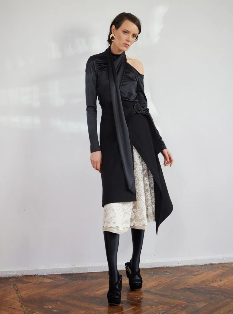 JULIA ALLERT - Layered Skirt With White Lace Detail | Black, buy at DOORS NYC