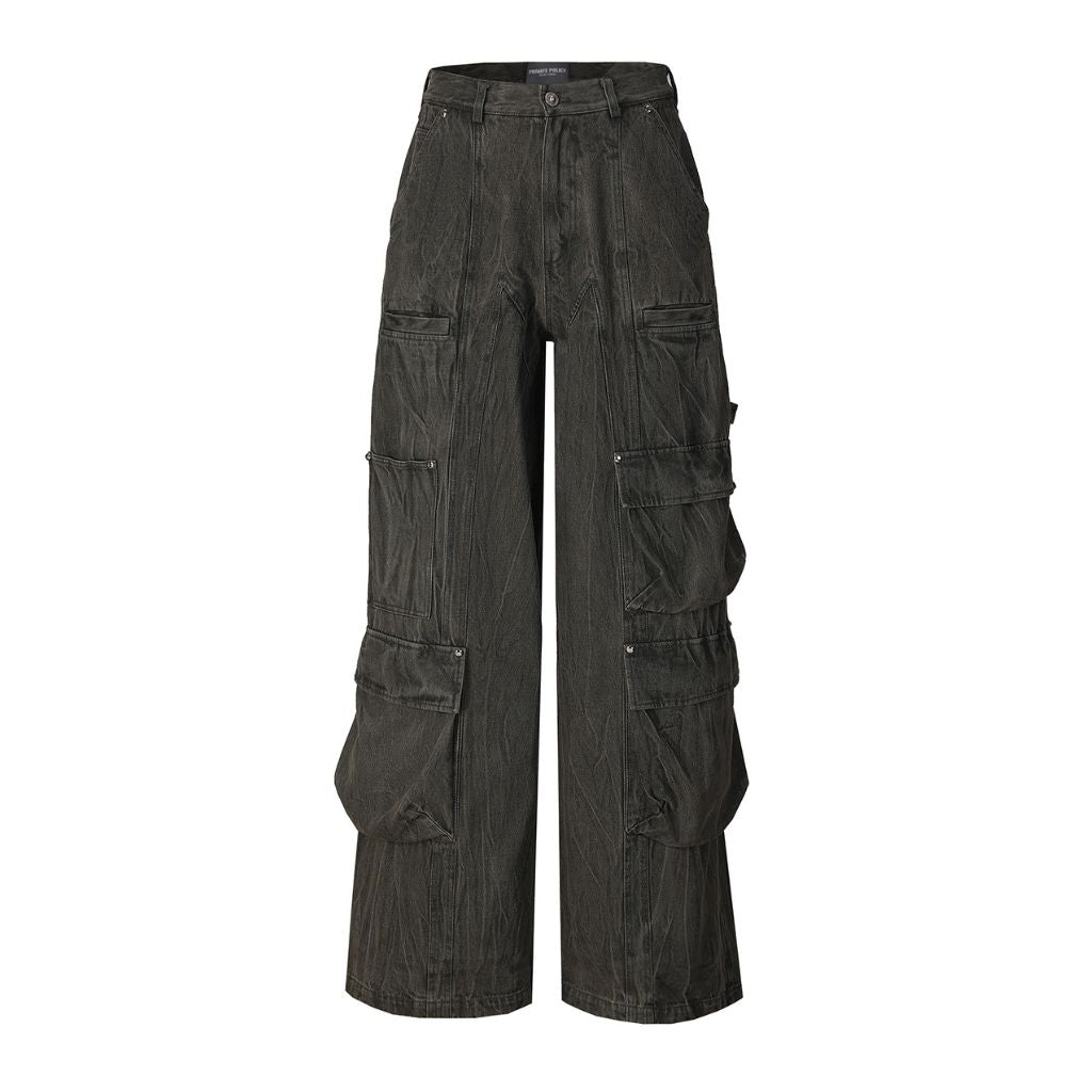 PRIVATE POLICY - Wide Leg Puffy Pocket Denim Pants at DOORS NYC
