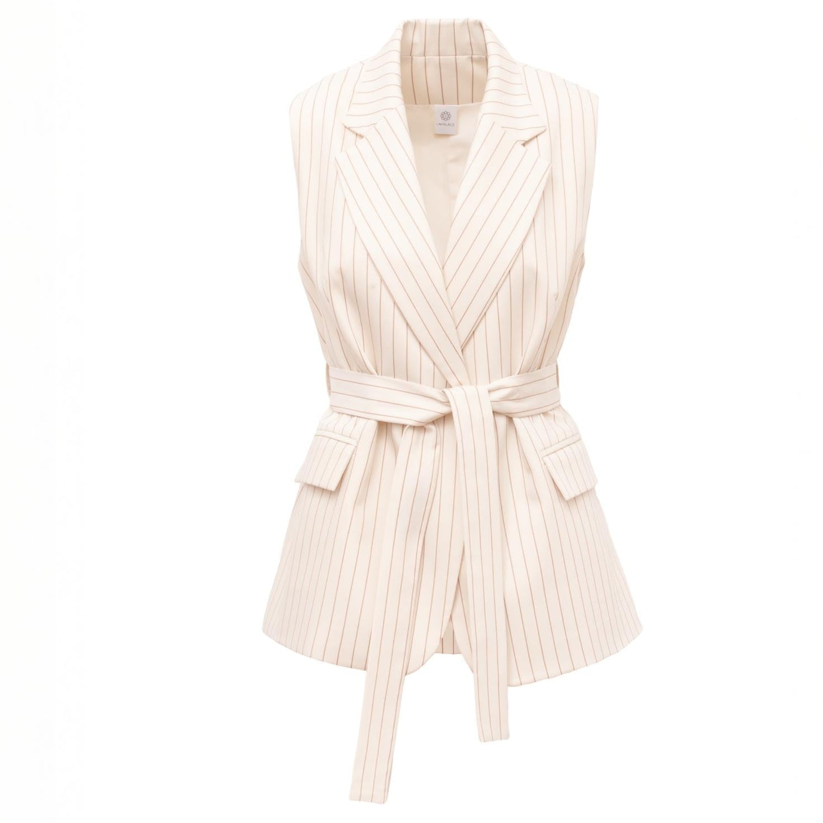 Cream Pinstriped Blazer Vest with Tie Belt