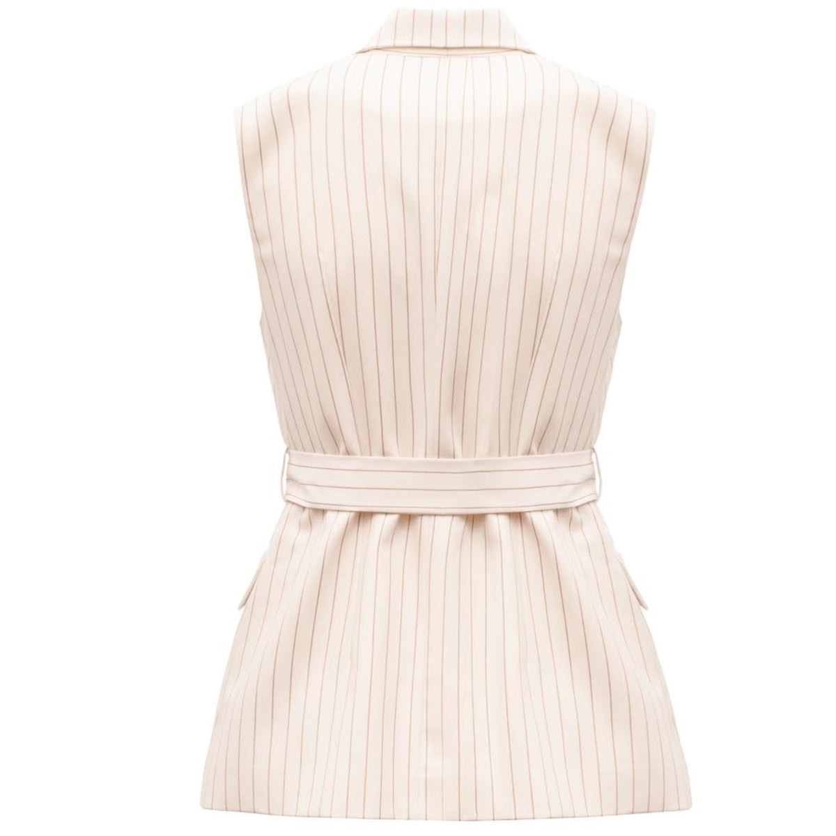 Cream Pinstriped Blazer Vest with Tie Belt