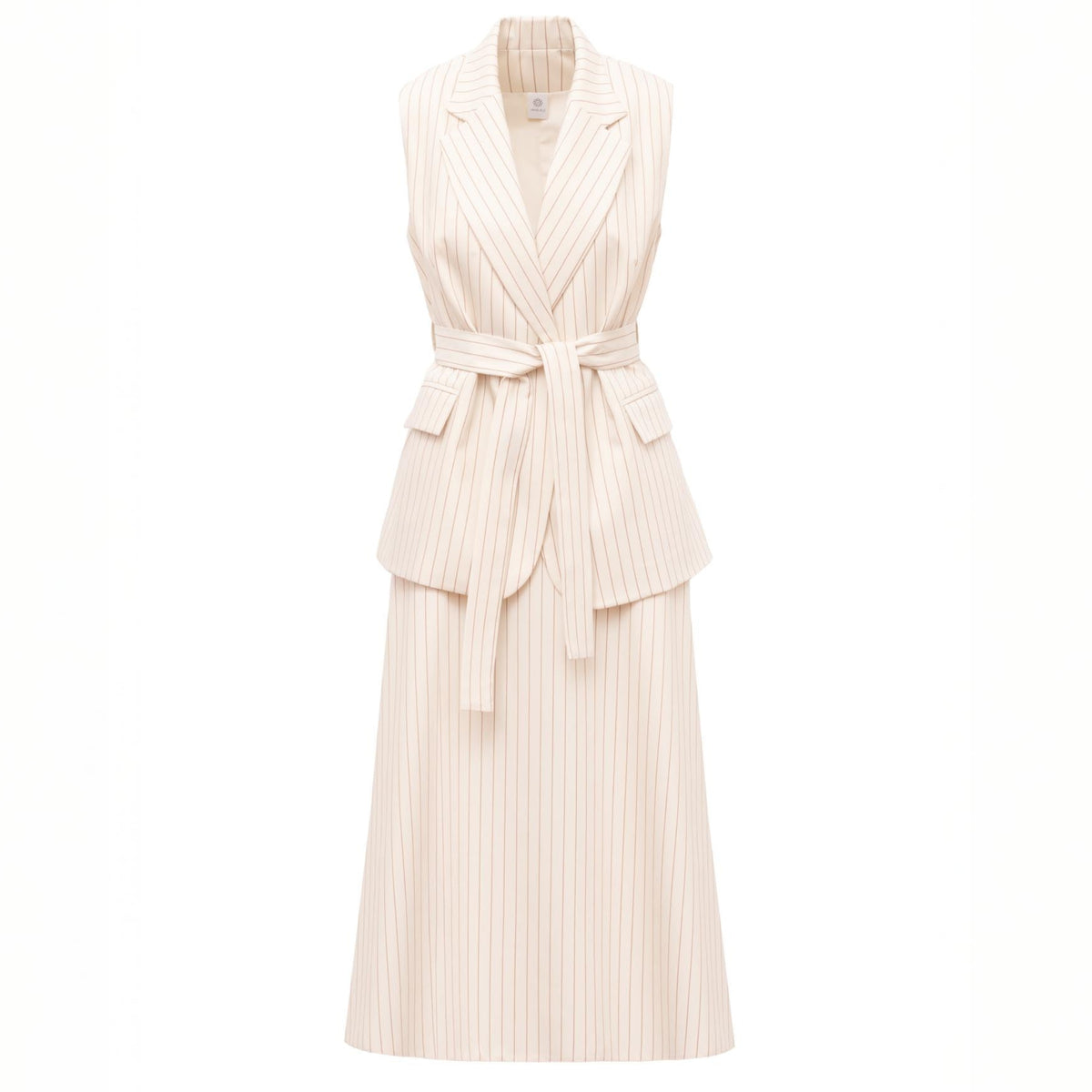 Cream Pinstriped A-Line Midi Skirt