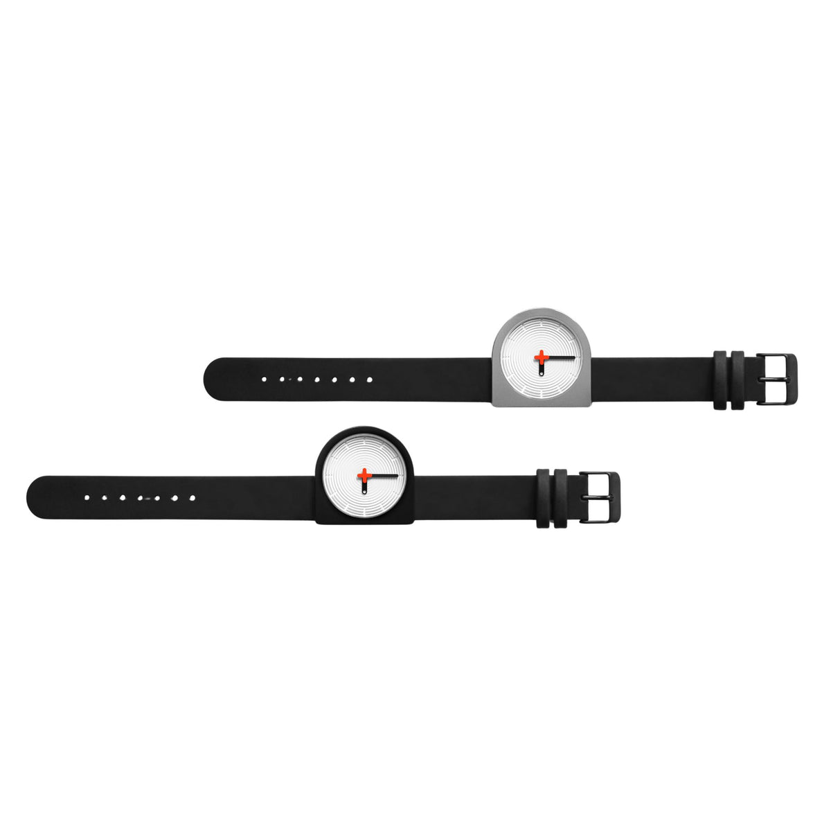 Architectural lifestyle shot of the good+evil Omen watch, framed by bold lines and geometric surfaces, emphasizing its design-forward aesthetic.