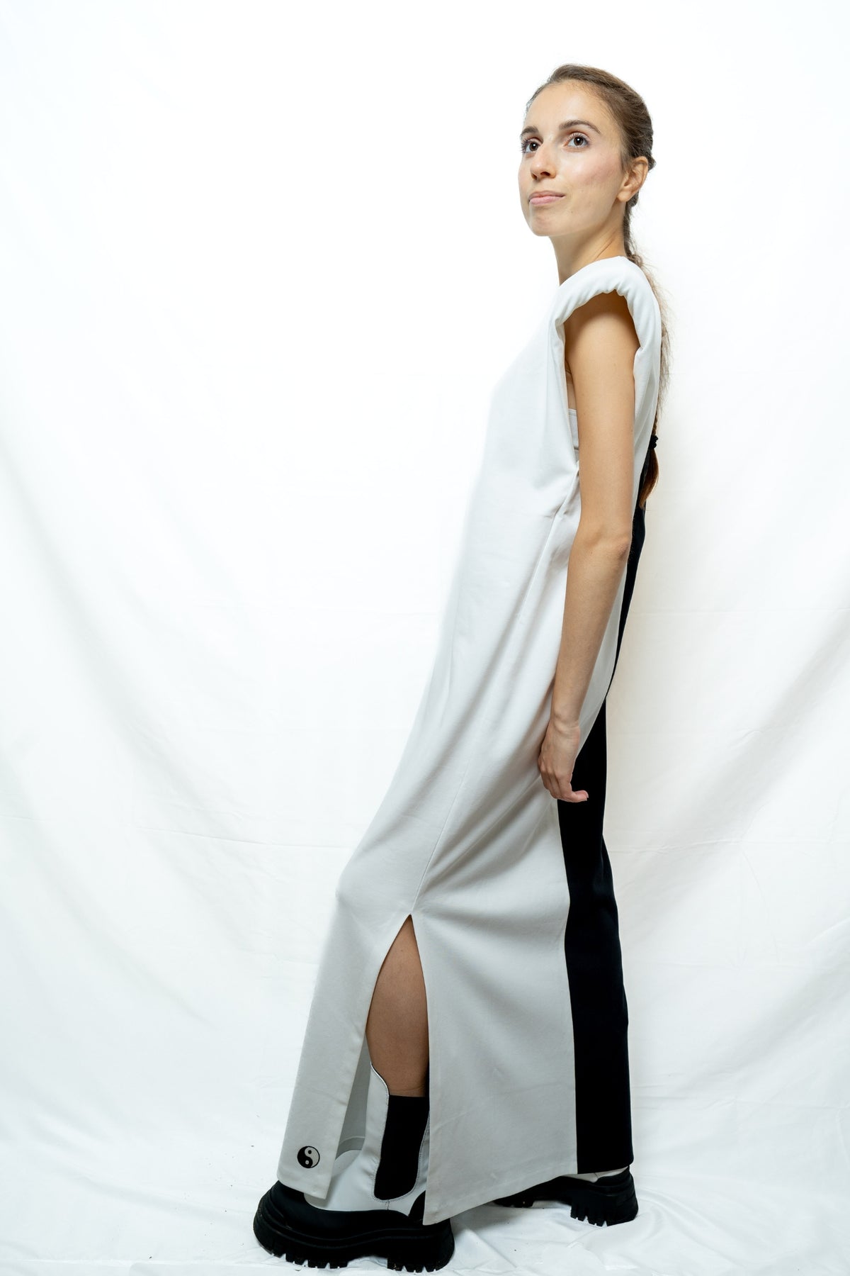DIVINE HARMONIE - Yin &amp; Yang Sleeveless Two-Tone Dress, buy at DOORS NYC