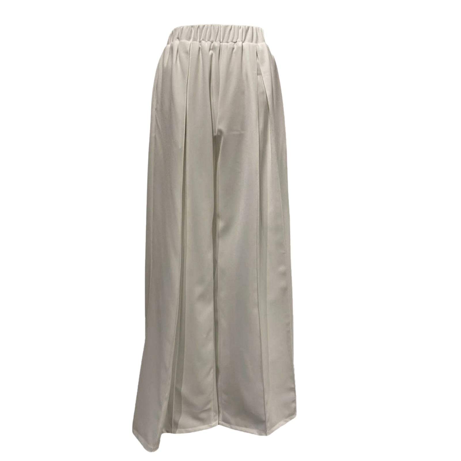 White Wide-Leg Pleated Crepe Pants with Elastic Waist | PR Sample