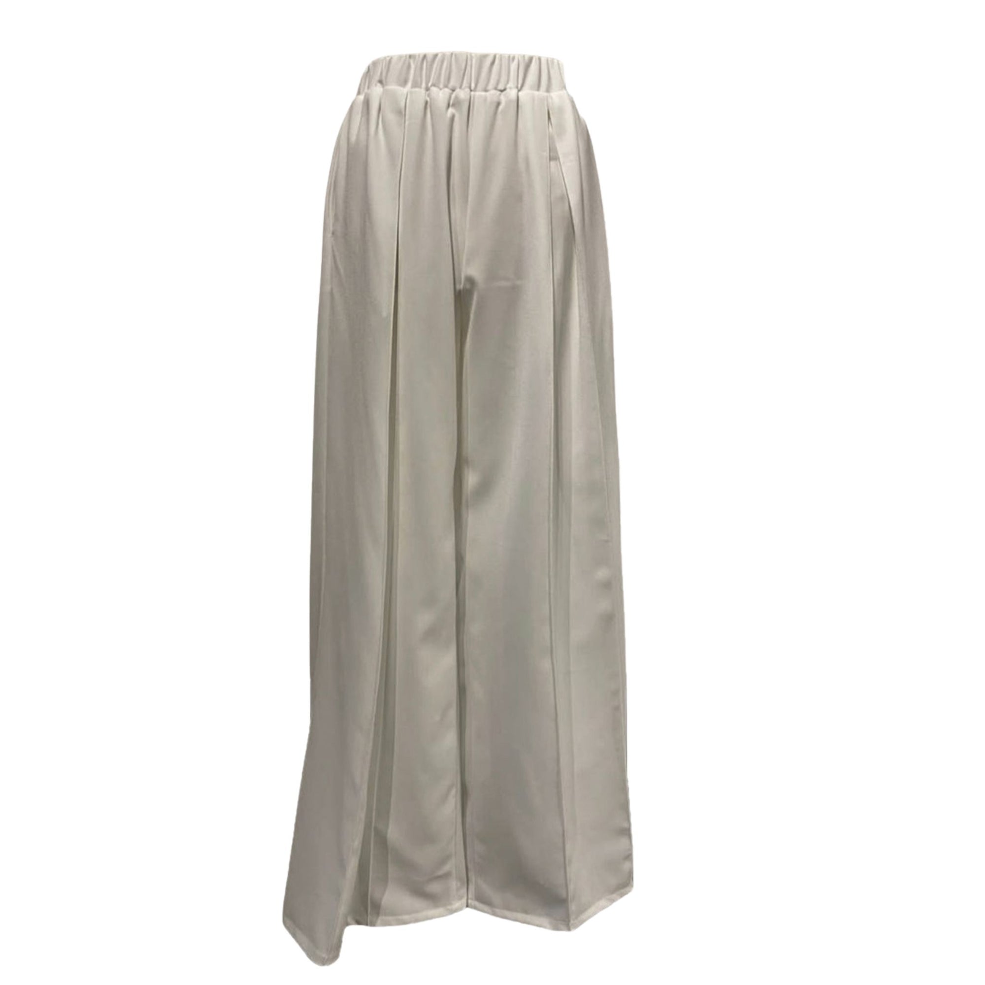 White Wide-Leg Pleated Crepe Pants with Elastic Waist | PR Sample