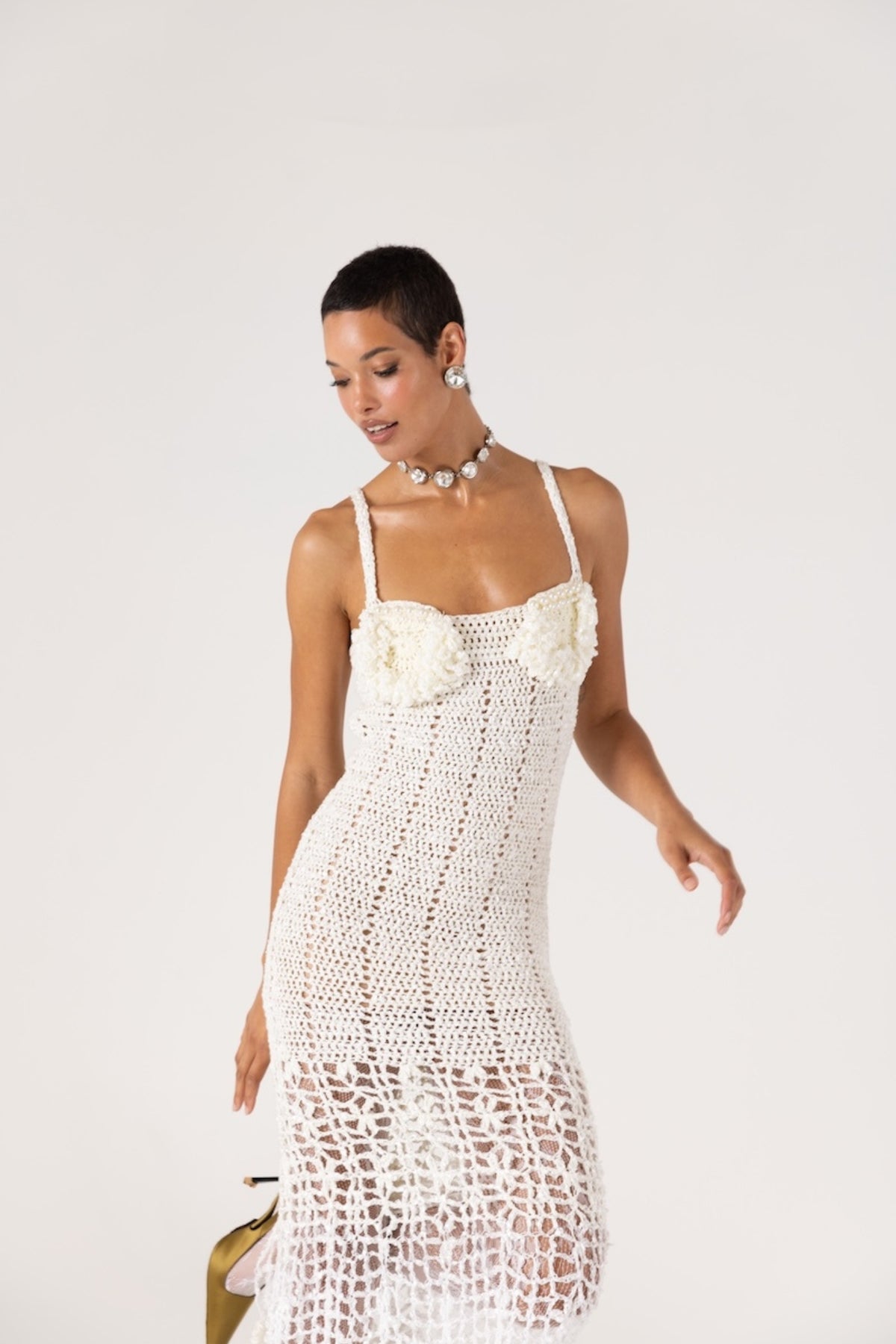 ANDREEVA - Chrysanthemum Crochet Dress | White