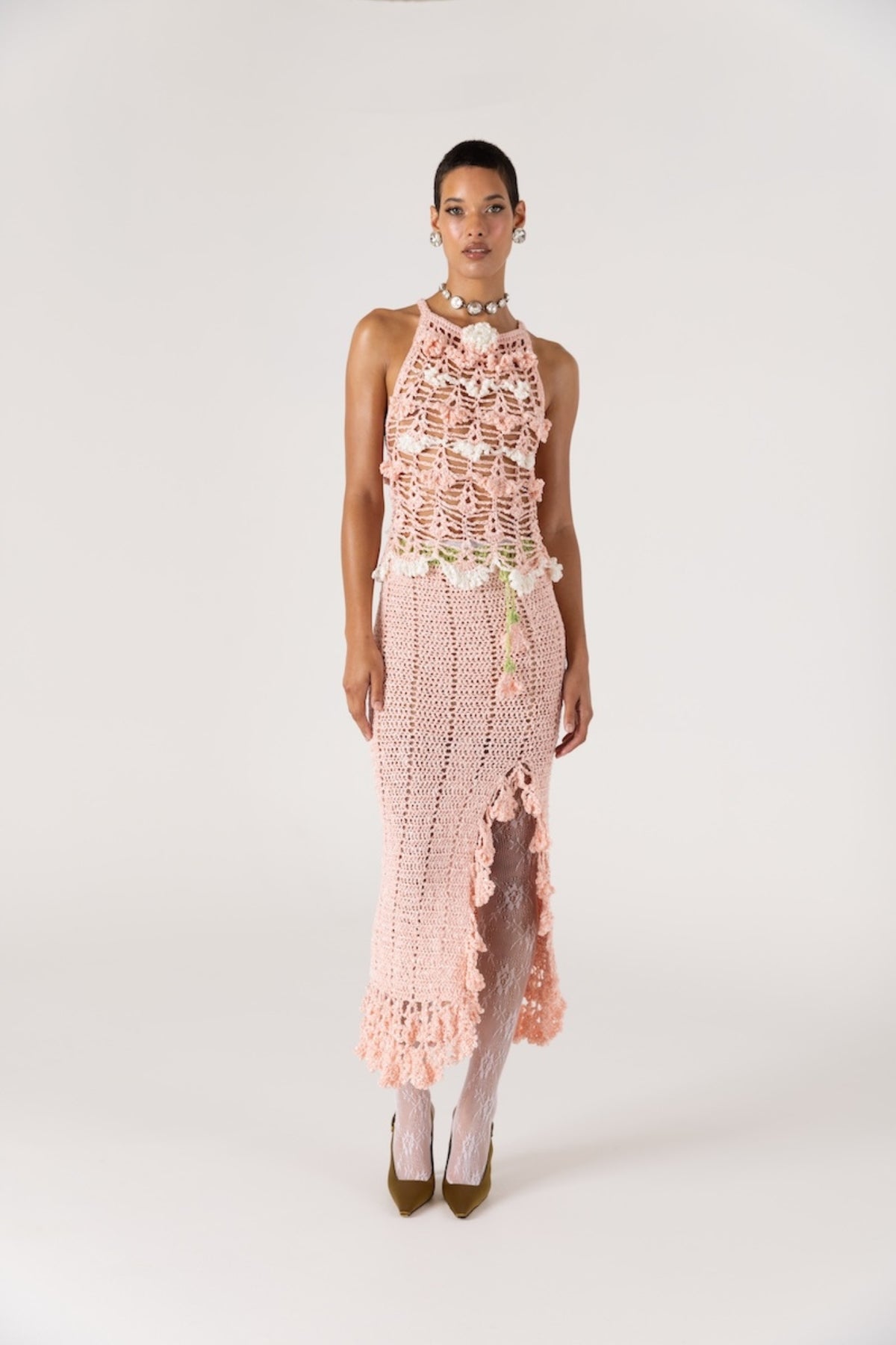 ANDREEVA - Chrysanthemum Handmade Crochet Skirt | Pink