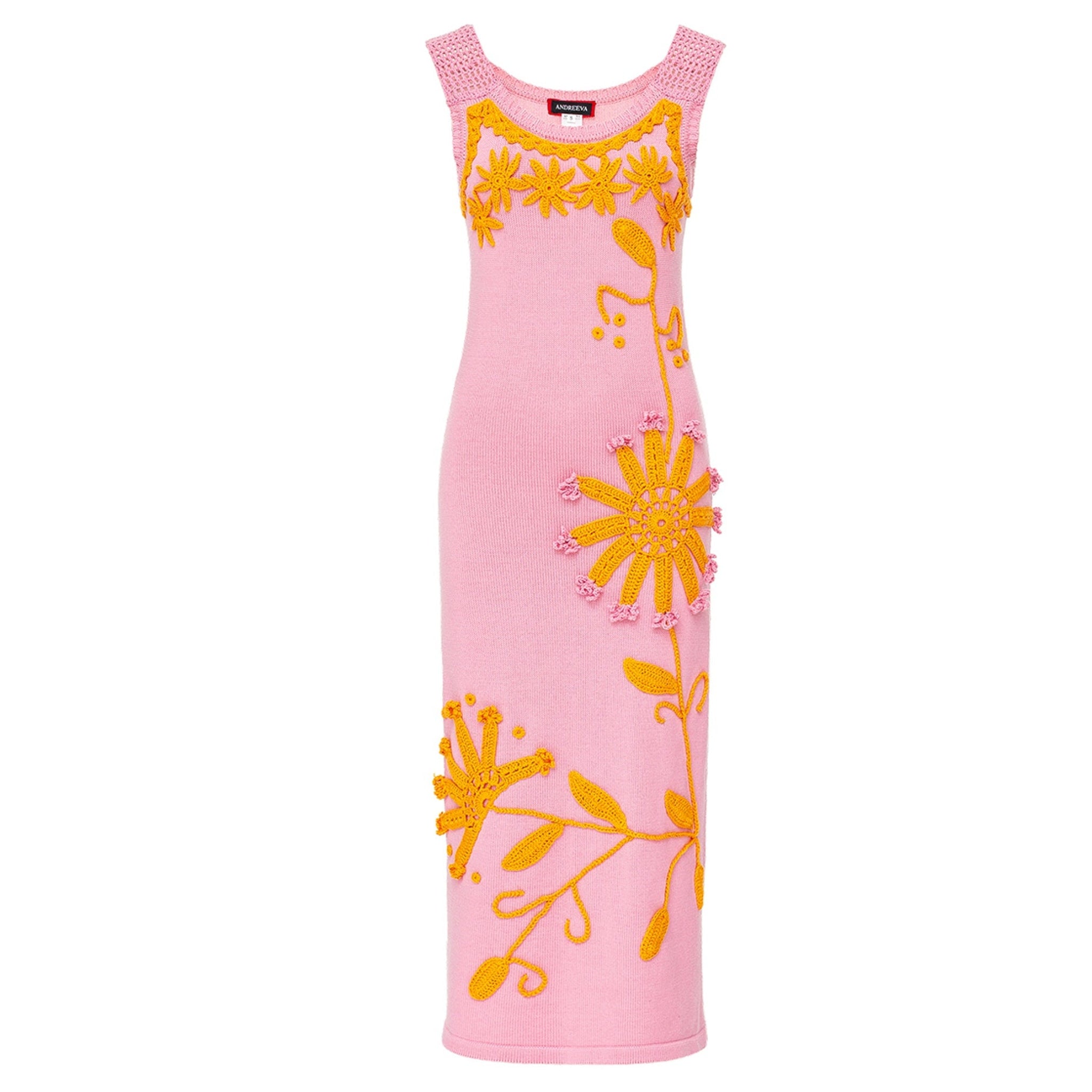 ANDREEVA | Golden Daisy Knit Dress With Handmade Embroidery M / Pink ANDREEVA | Golden Daisy Knit Dress With Handmade Embroidery M / Pink
