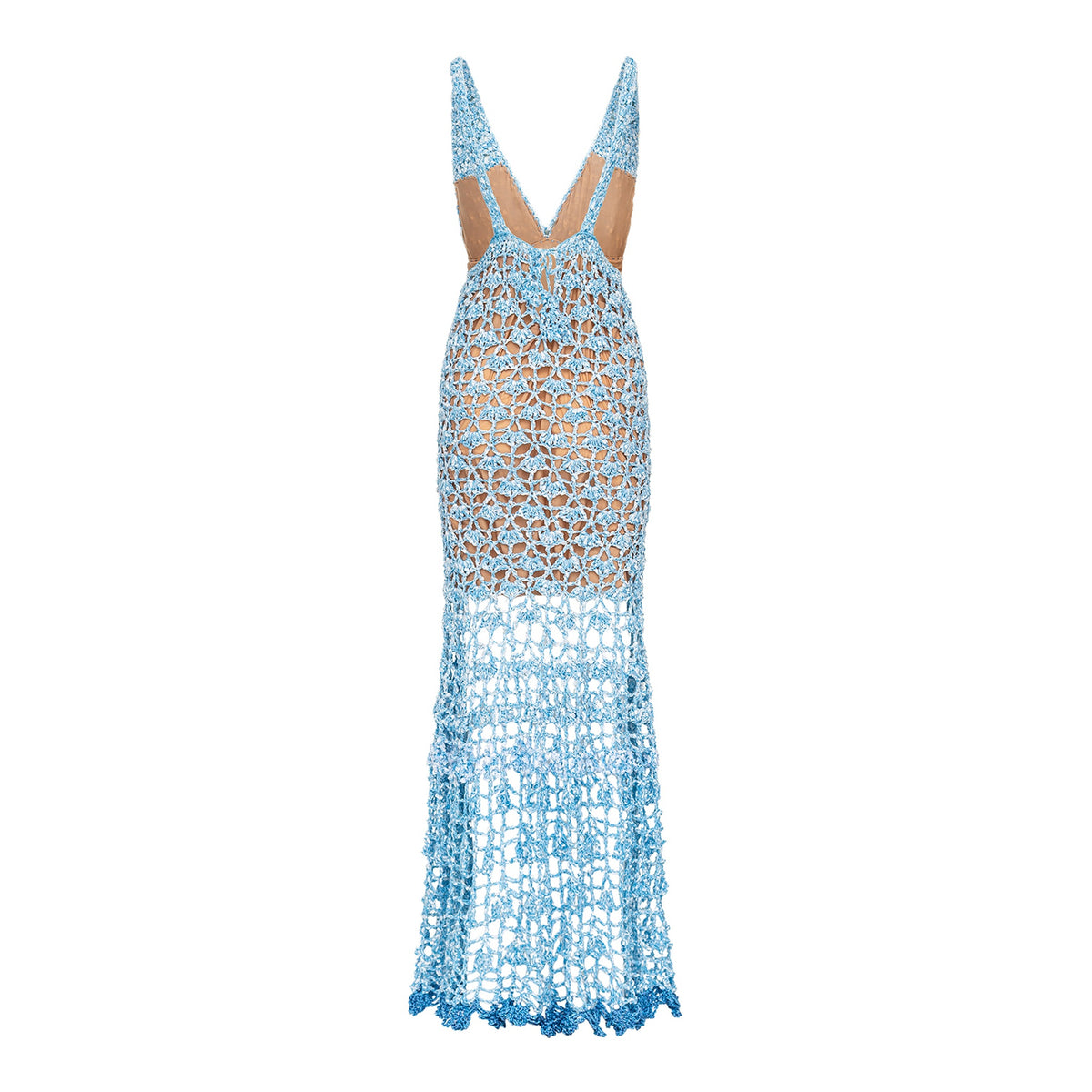 Blue lace dress on a white background