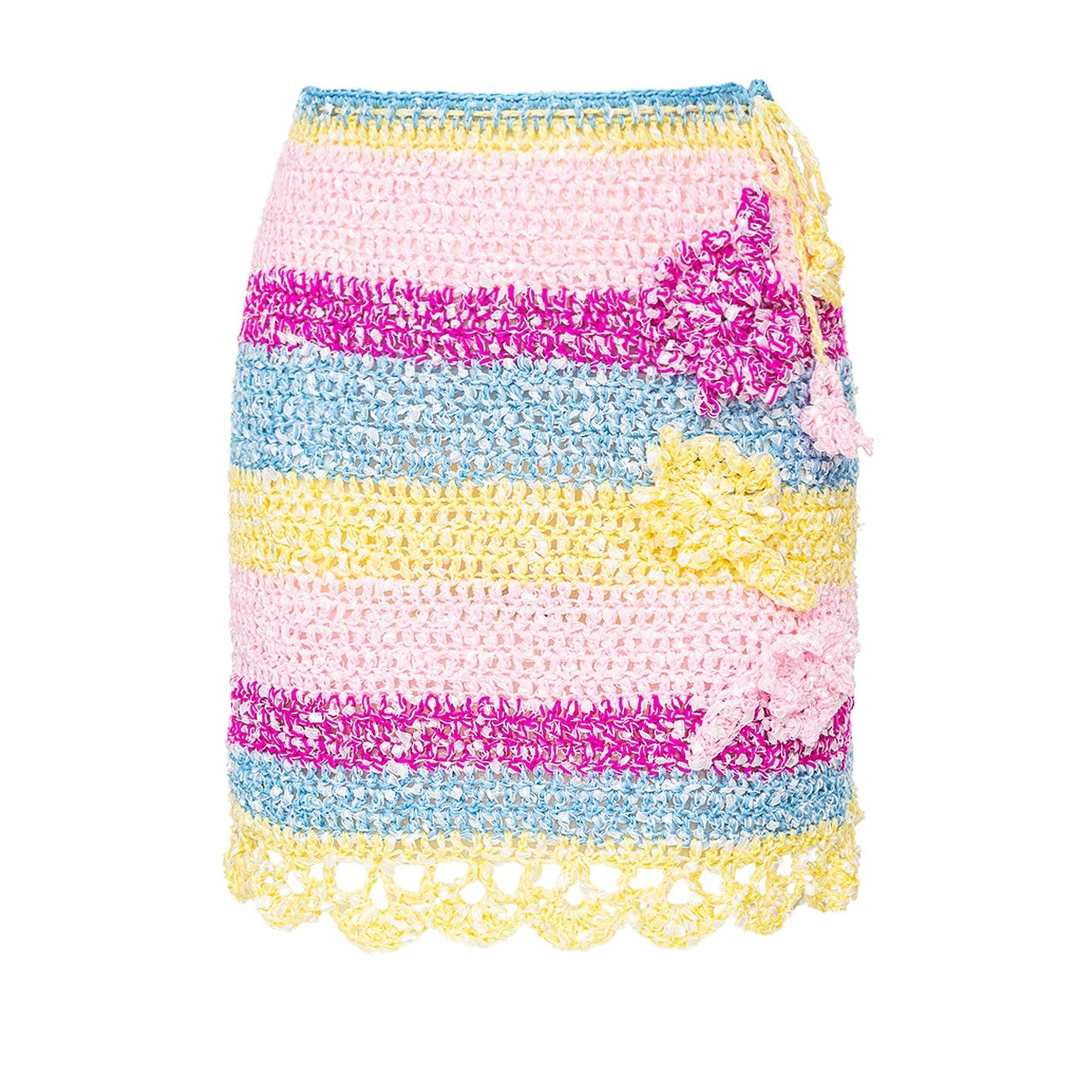 Colorful striped skirt with scalloped edge on a white background