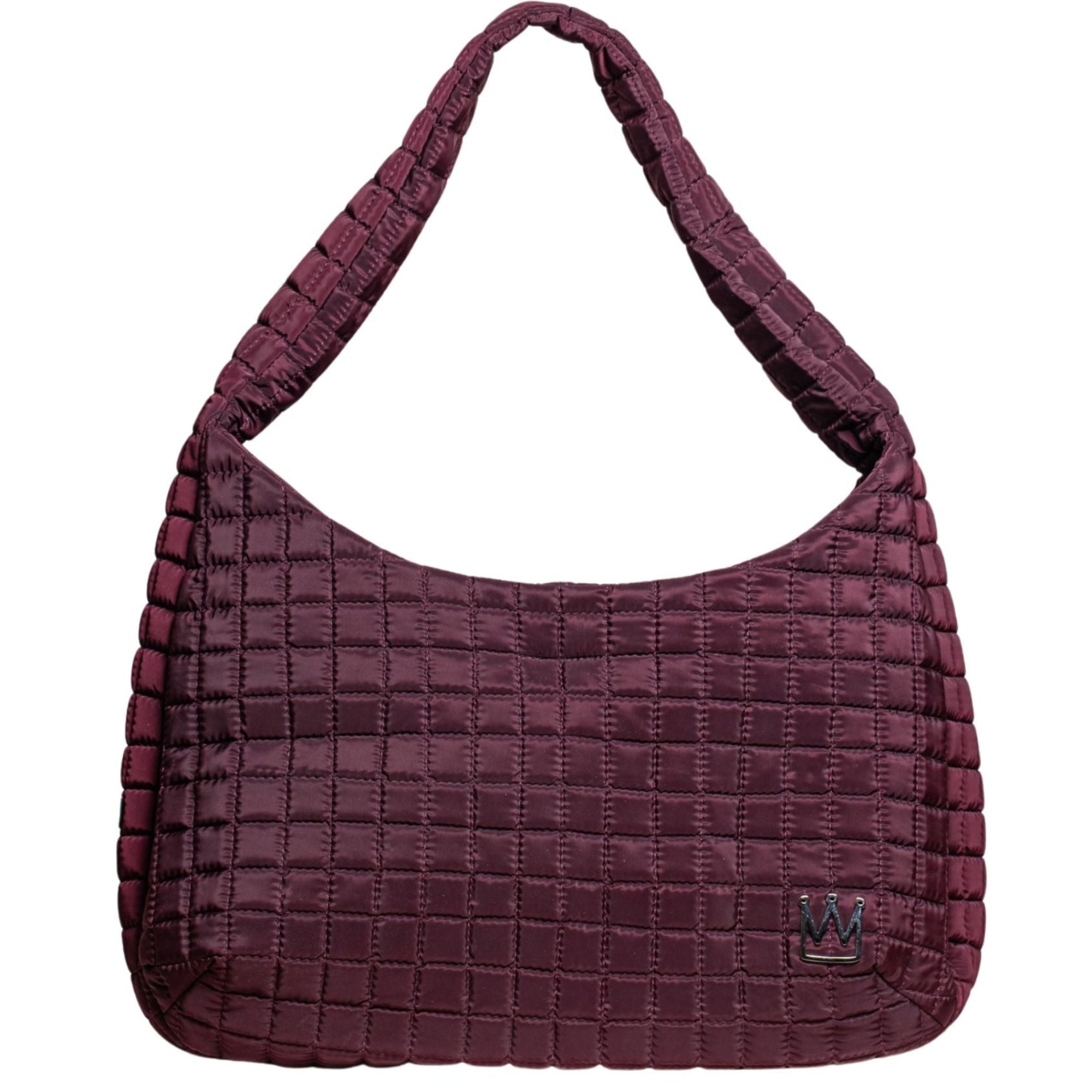 MVLUCKY - Wine Quilted Nylon Shoulder Flow Bag With Magnetic Closure, buy at DOORS NYC