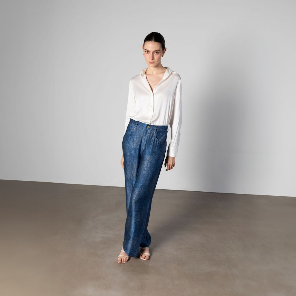 Ivory Silk Pullover Shirt with French Cuffs