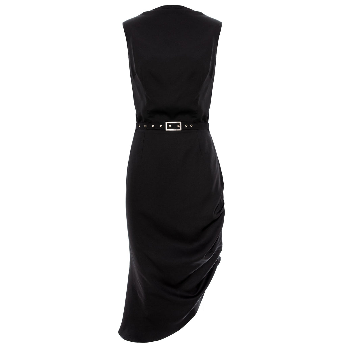 Cowl Neckline Asymmetric Viscose Midi Dress - Black