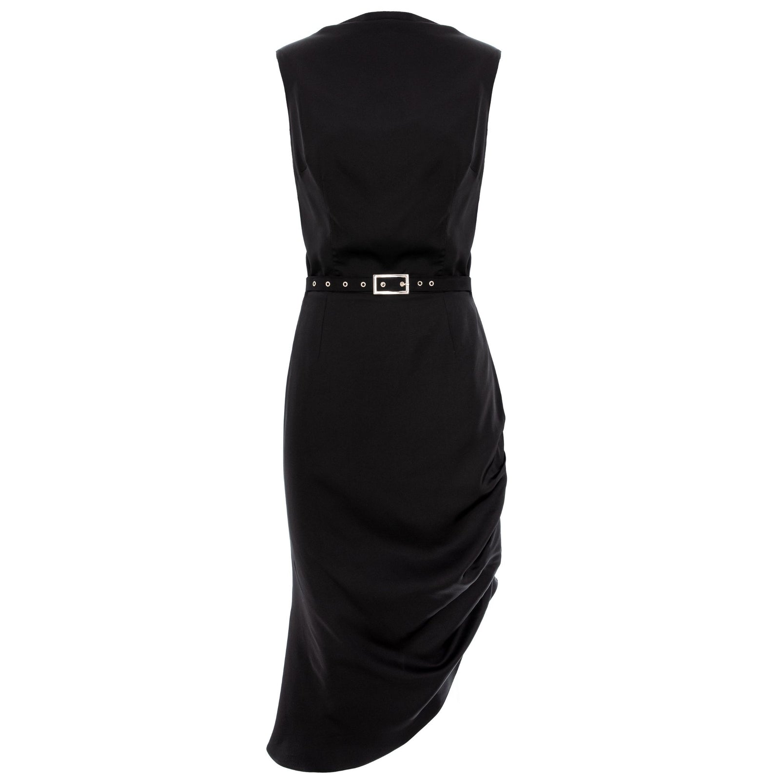 Cowl Neckline Asymmetric Viscose Midi Dress - Black