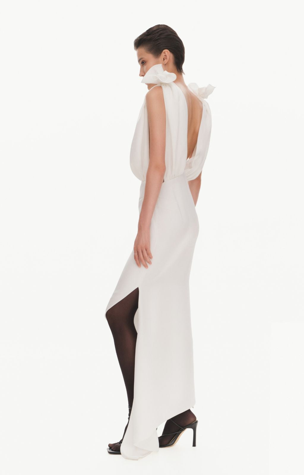 KRIS MARAN - Silky Draped Dress With Roses | Ecru buy at DOORS NYC