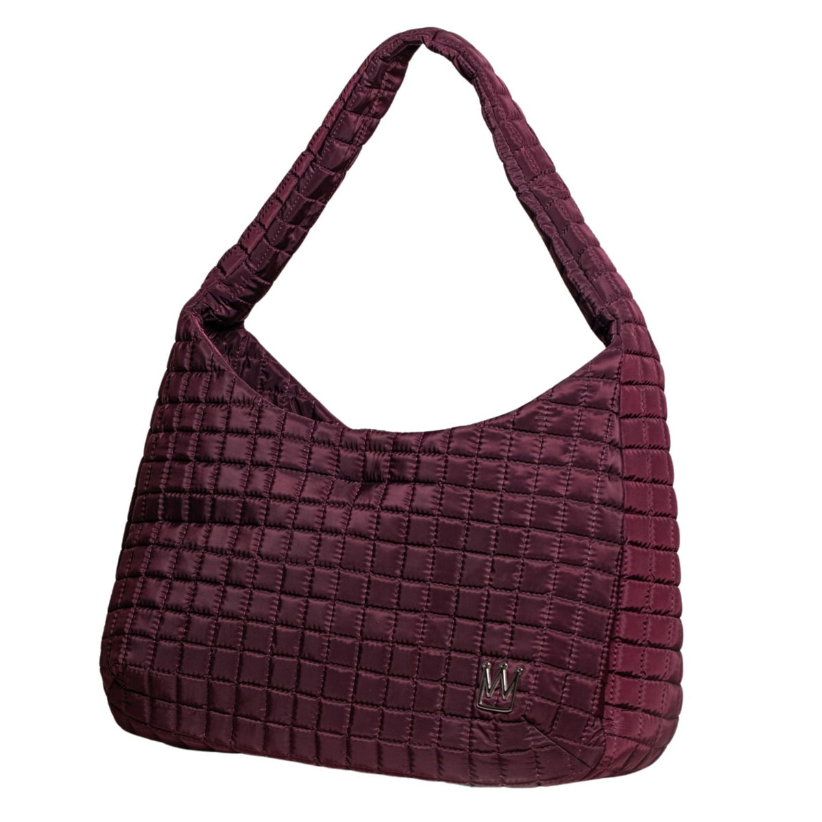 MVLUCKY - Wine Quilted Nylon Shoulder Flow Bag With Magnetic Closure, buy at DOORS NYC