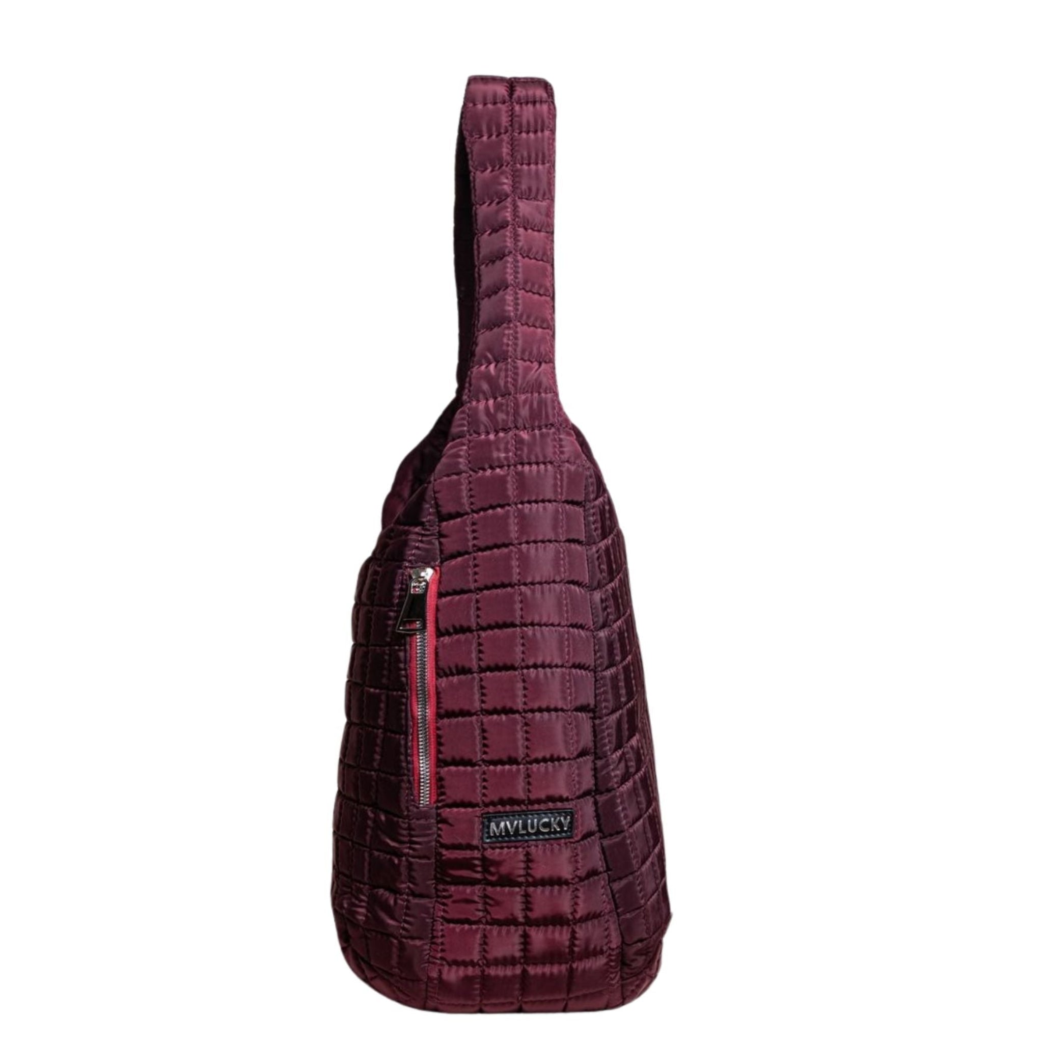 MVLUCKY - Wine Quilted Nylon Shoulder Flow Bag With Magnetic Closure, buy at DOORS NYC