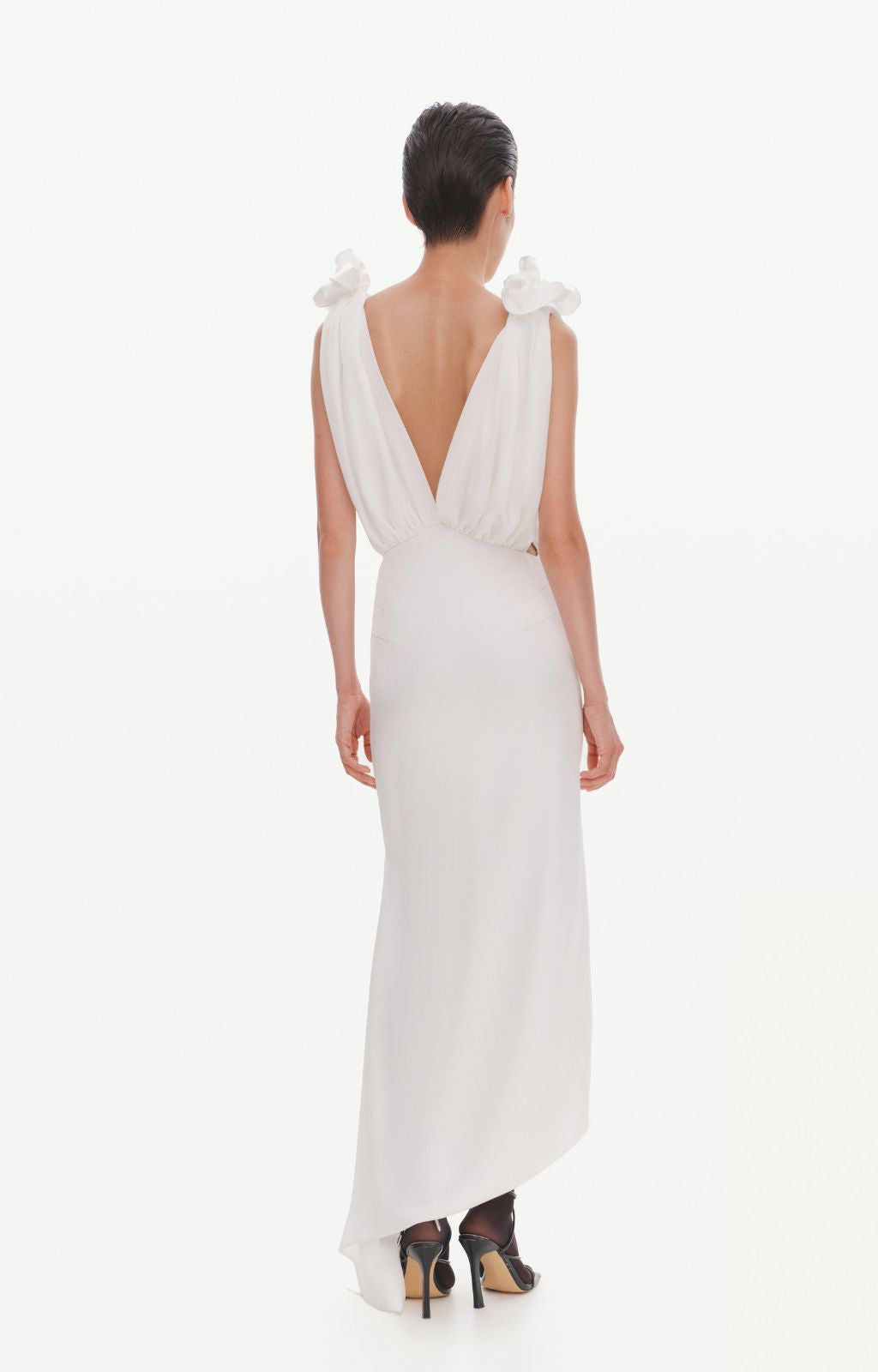 KRIS MARAN - Silky Draped Dress With Roses Ecru | DOORS NYC XL KRIS MARAN - Silky Draped Dress With Roses Ecru | DOORS NYC XL