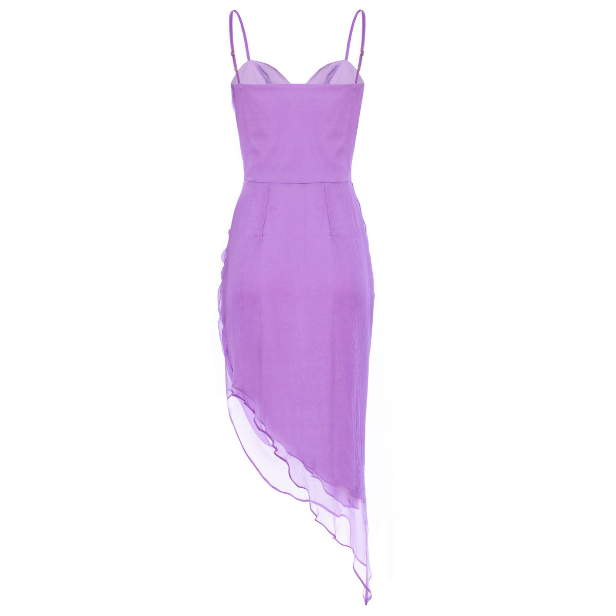 Rose Asymmetric Silk Midi Dress With Straps And Side Gathering