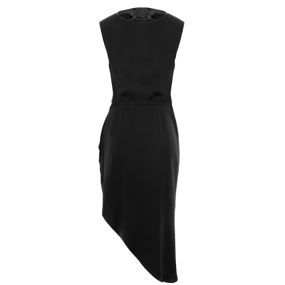 Cowl Neckline Asymmetric Viscose Midi Dress - Black