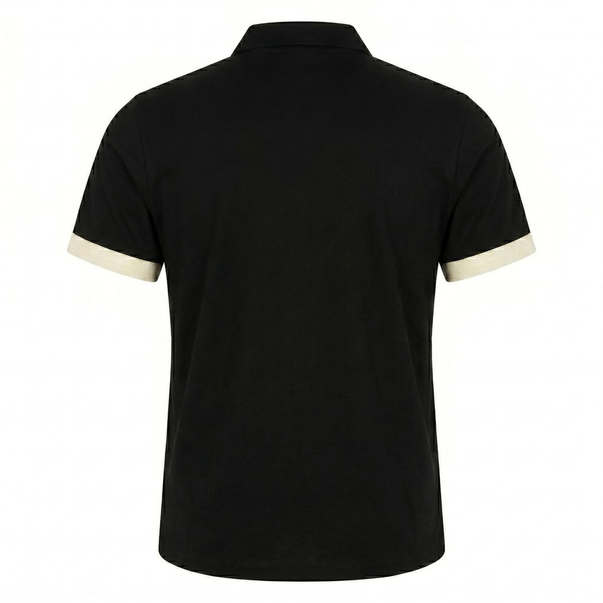 Back view of the INTERNATIONAL APPEAL Black Floral-Embroidered Panel Shirt (PR Sample), a modern menswear piece with short sleeves, floral embroidery, and panel detailing, set against a white background.
